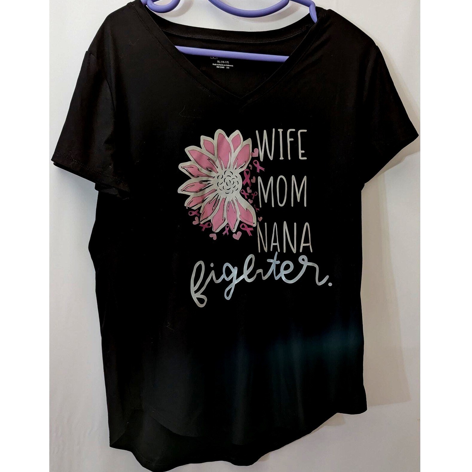 No Boundaries Nobo T Shirt XL 15-17 Wife Mom Nana Fighter Cancer Awareness Tee