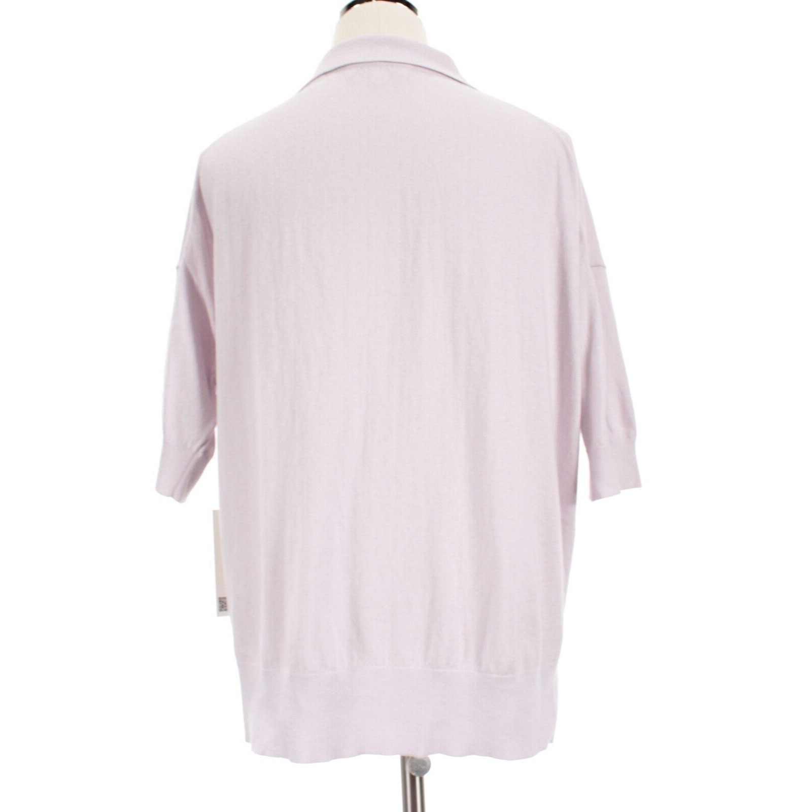 White + Warren NWT V-Neck Polo Top Size Large Pale Lilac Cotton/Cashmere Blend