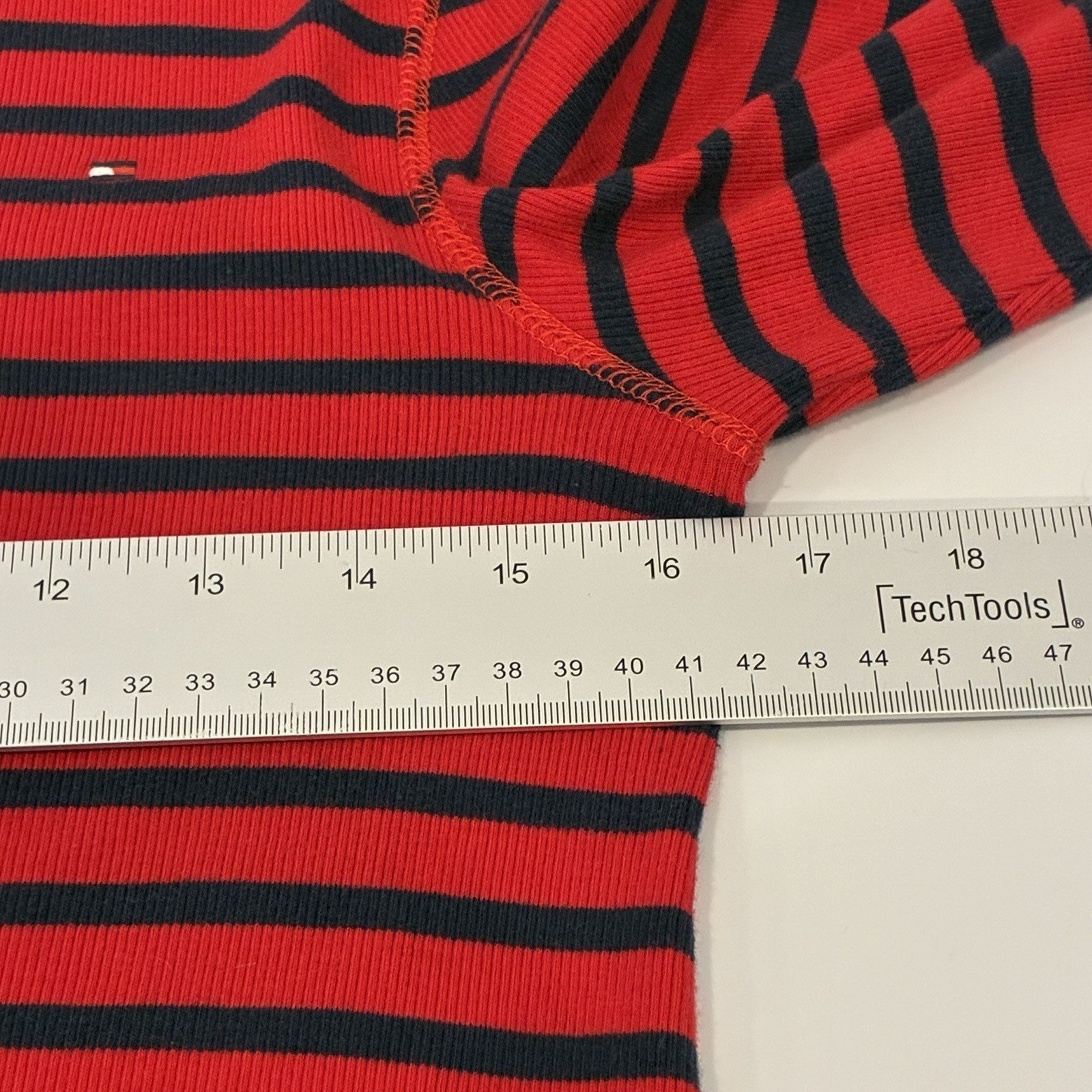 VTG Y2K Tommy Hilfiger Striped Johnny Collar Polo Shirt M Red 3/4 Sleeve Preppy