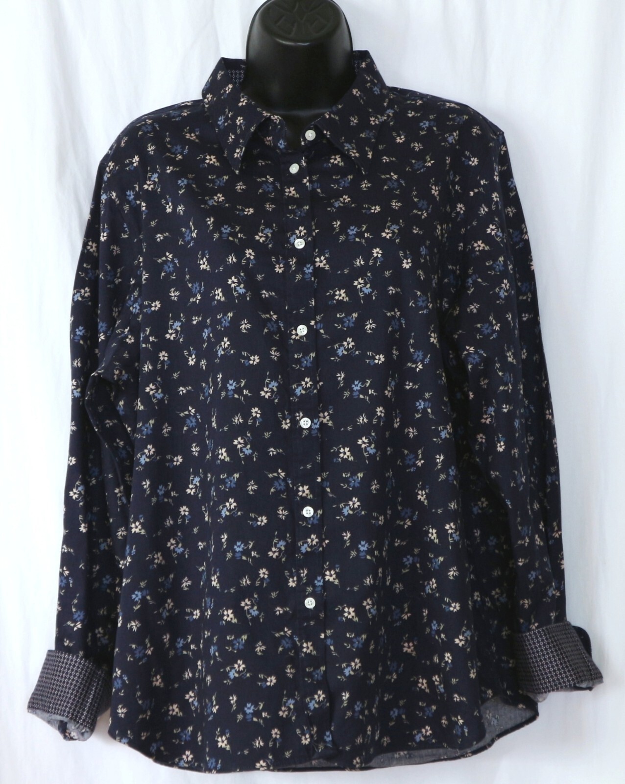 CHAPS No Iron Navy Floral Cotton Blse 48 In Chest 28 In Long Sz XXL EXC