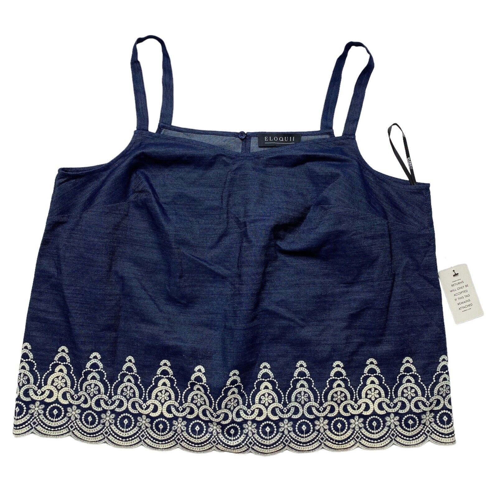 ELOQUII *NEW* Embroidered Chambray Tank Size 16 Blue with White Detail at Hem