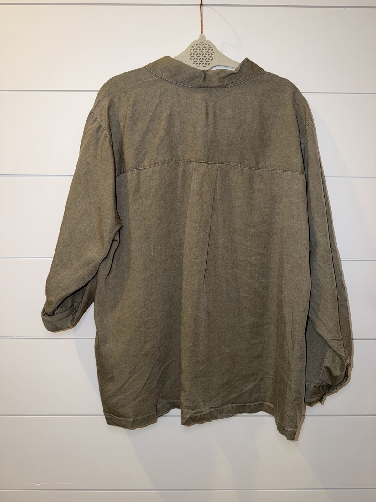 Jane Delancey NWT 1X Plus Garment Dye Utility Shirt Sage Green Roll Tab Blouse