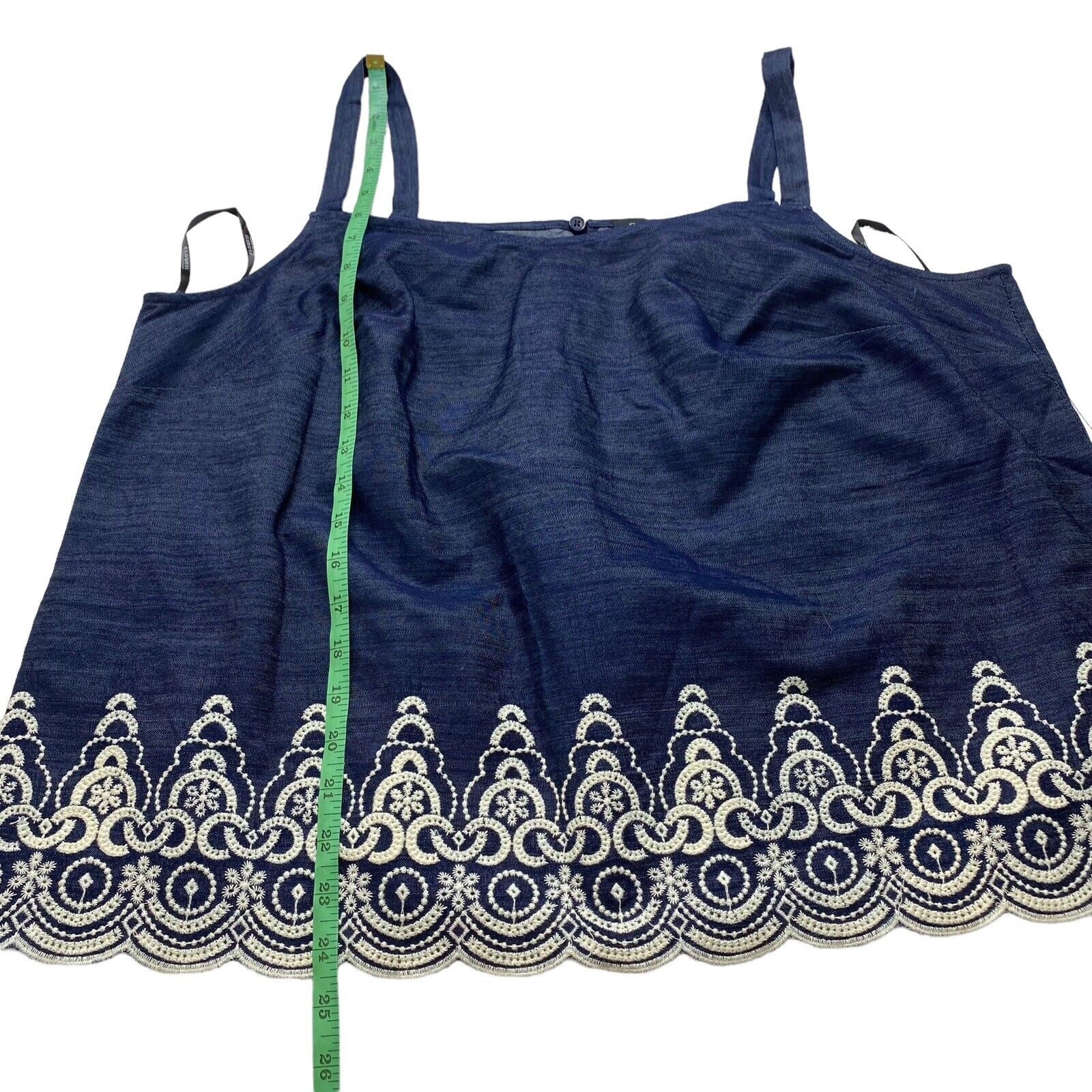 ELOQUII *NEW* Embroidered Chambray Tank Size 16 Blue with White Detail at Hem