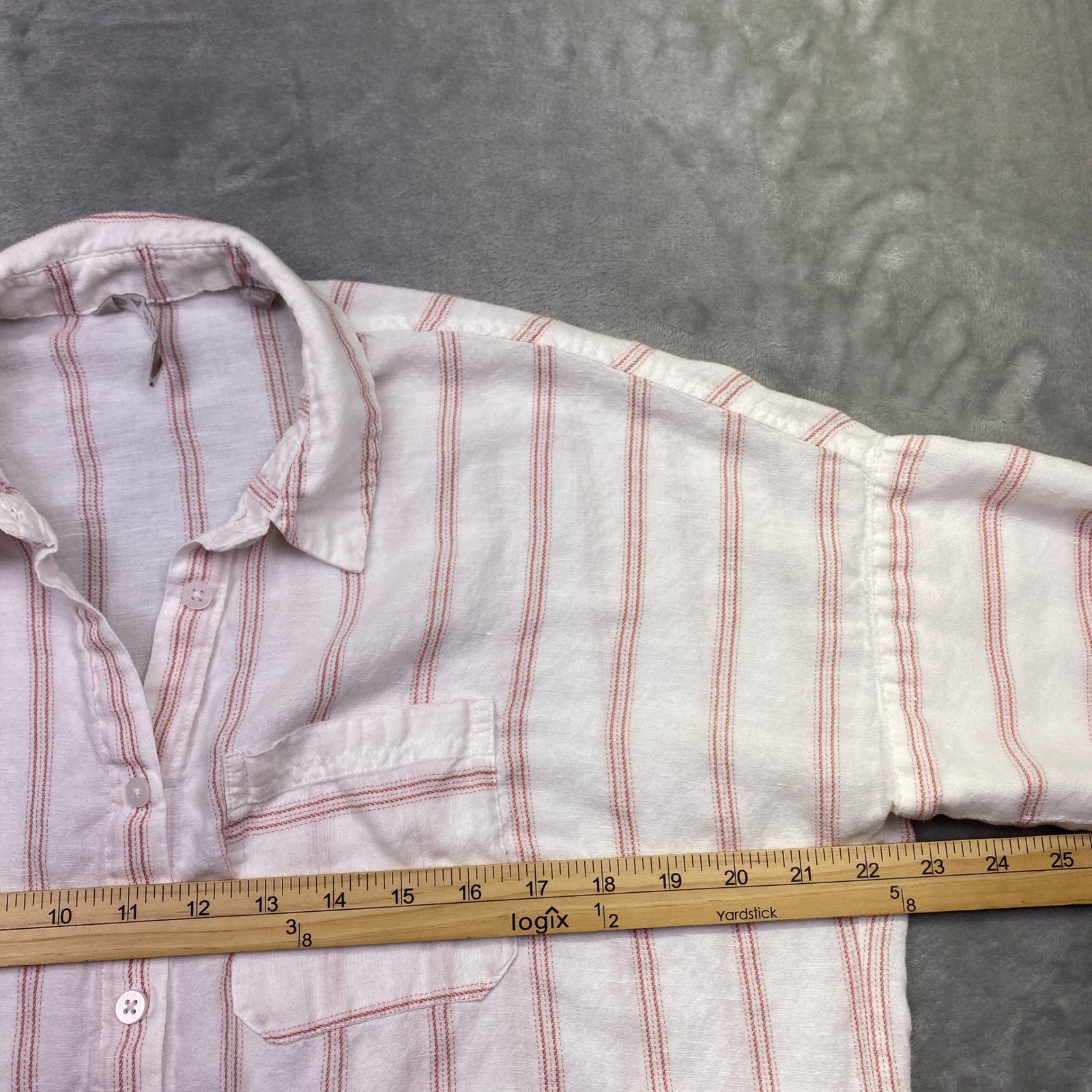 Athleta Anguilla Striped Linen Button Down Shirt Womens XS S/S White Pink