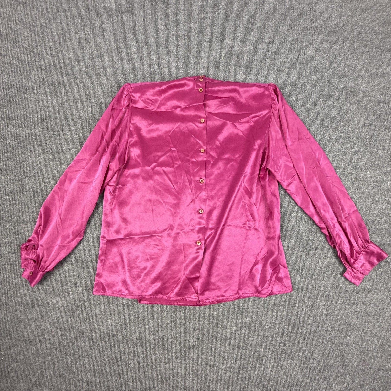Vintage Nilani Shirt Womens 12 Pink Satin Button Back Long Sleeve Blouse 80s