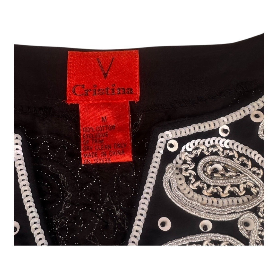 V Cristina Black Lace Embroidered Tunic Top Size Medium