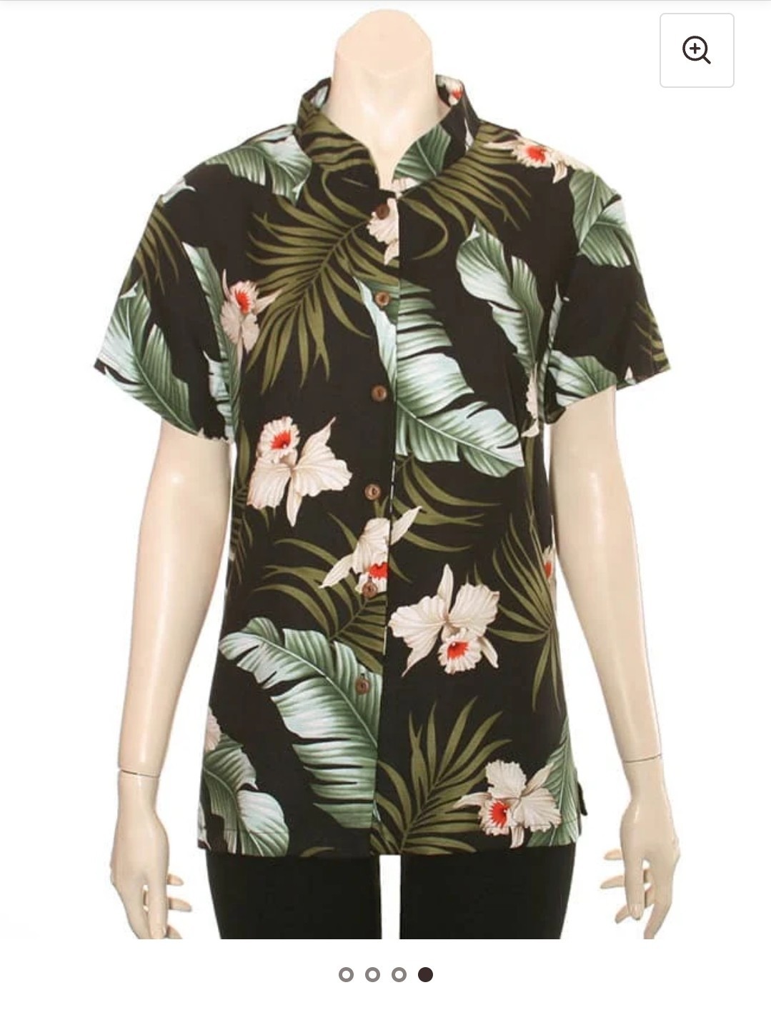 Hilo Hattie Hawaiian Orchid Palm Tree Blouse 2XL Black White Tropical Aloha