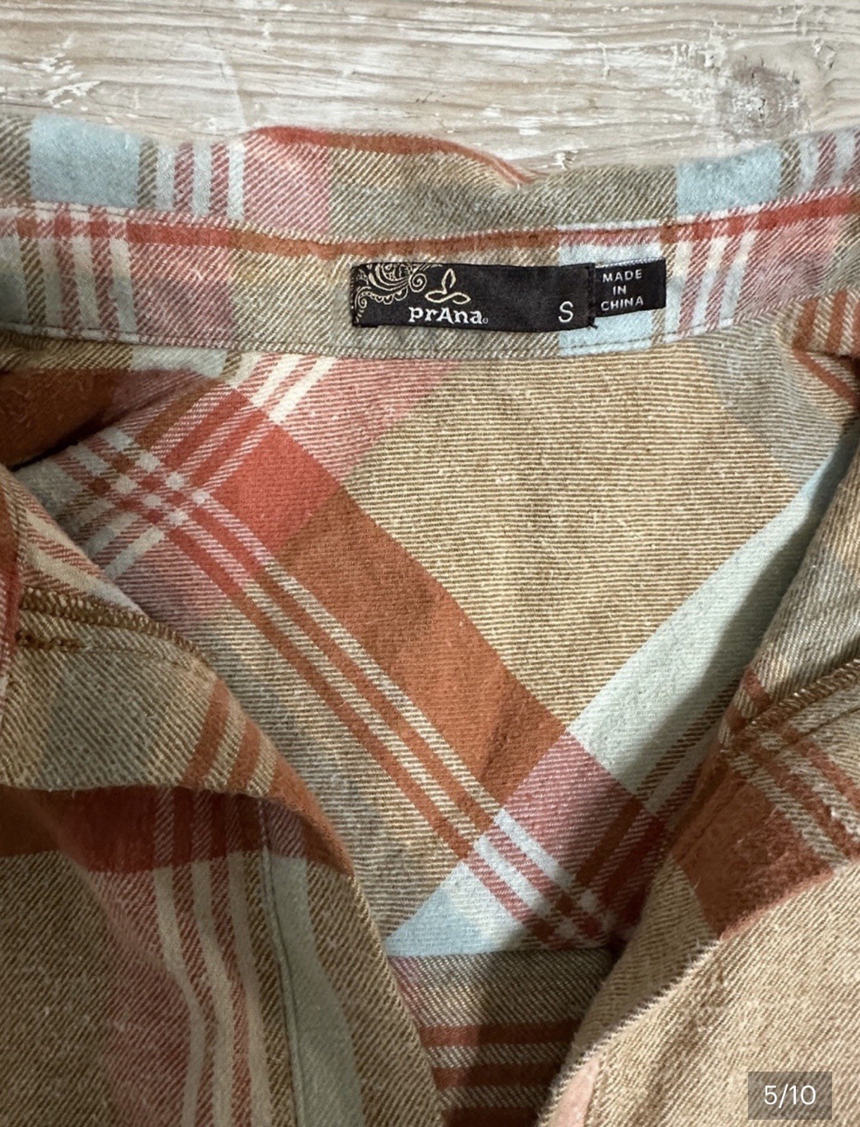 PrAna Dante Women’s Flannel Popover Organic Cotton / Hemp Blend Sz S Rust Plaid