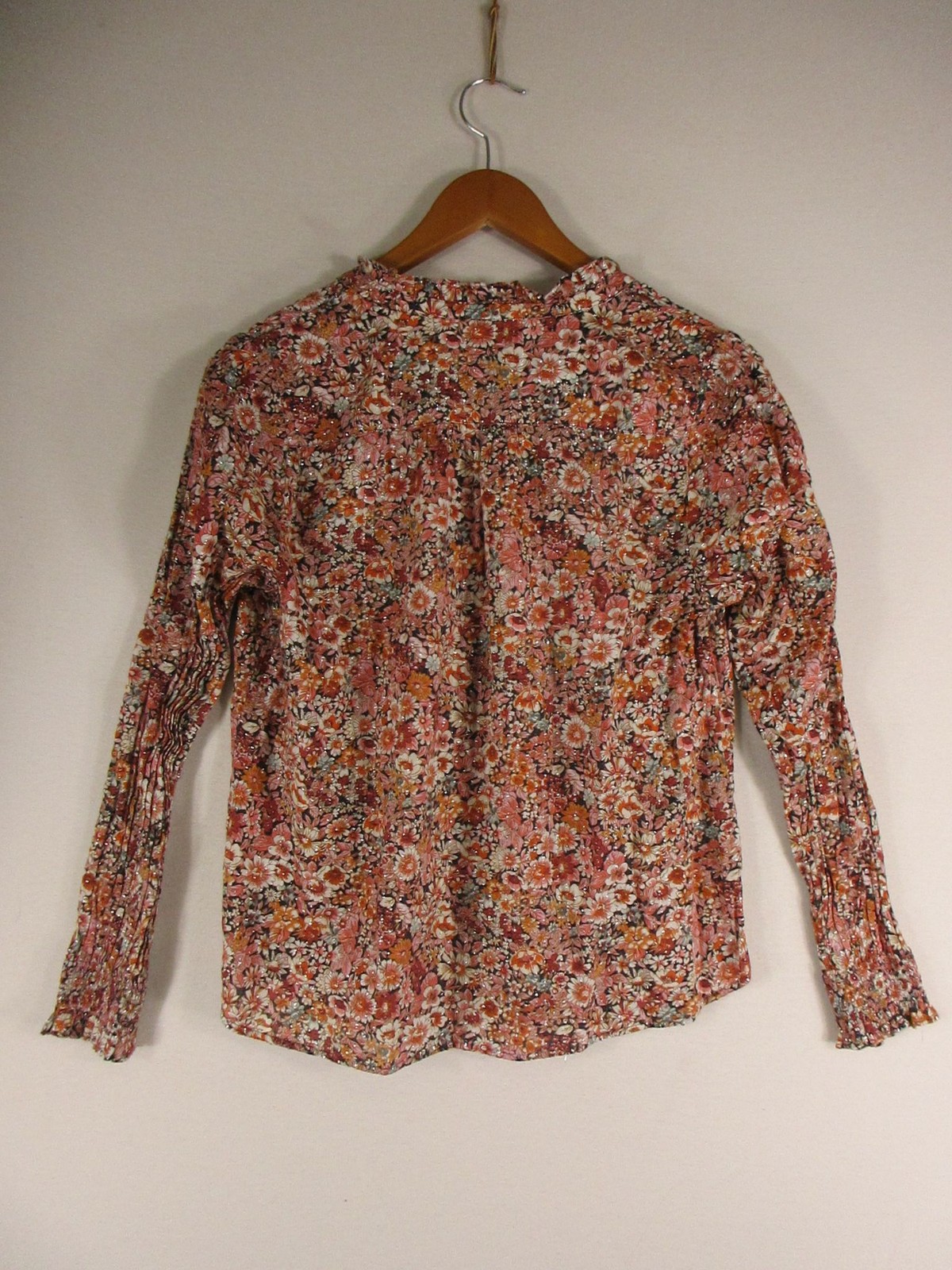 Talbots Blouse Womens LP Petite Floral Metallic Accent Long Sleeve Smocked