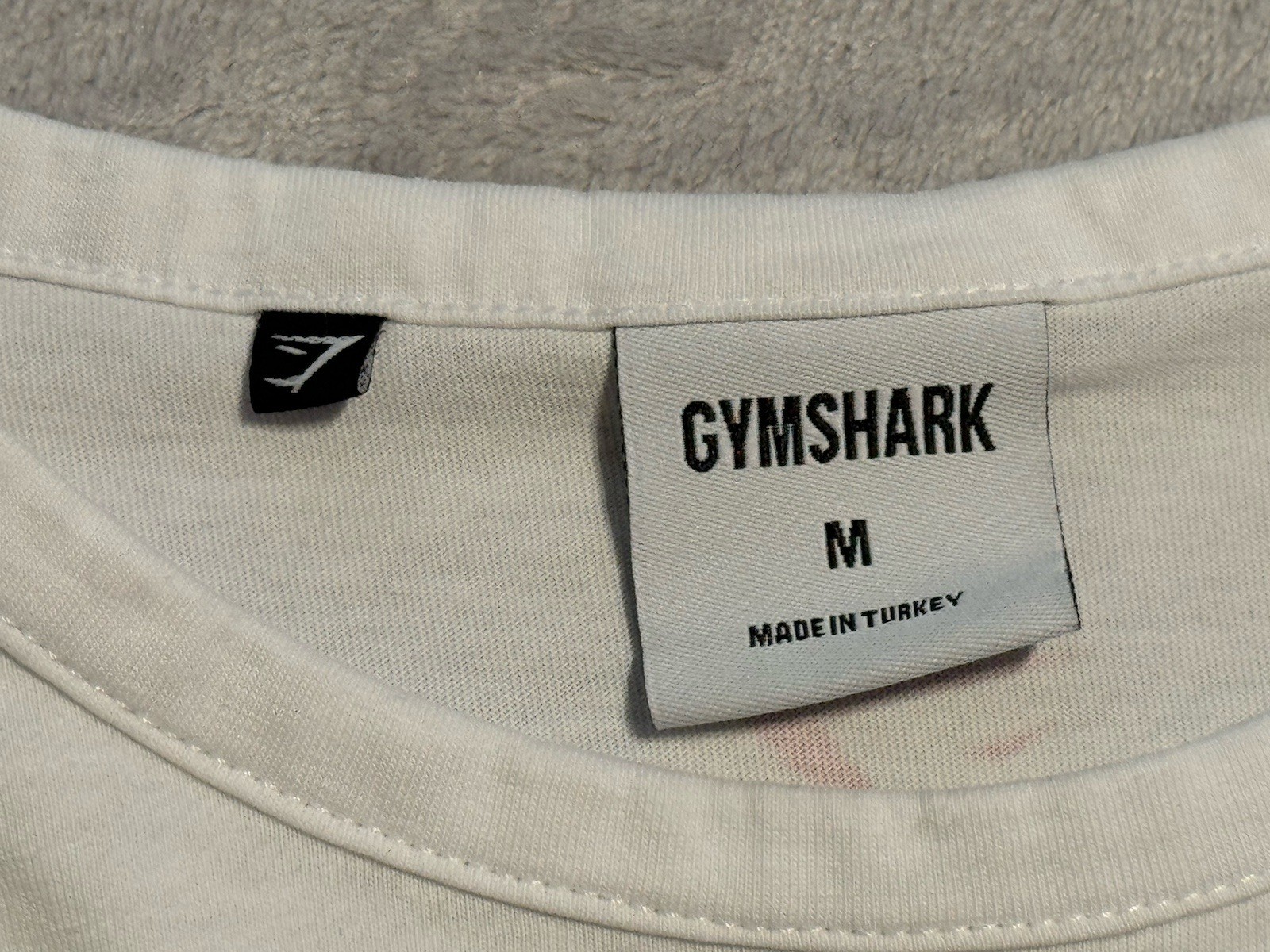 Medium Gymshark Shirt White Graphic Cropped Crew Neck Pullover Barbell Cherry