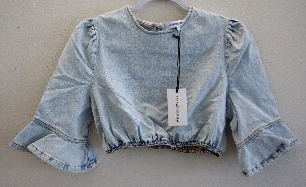 WeWoreWhat WWDT48-1 Women’s Sz Small Indigo Comfort Cropped Denim Top