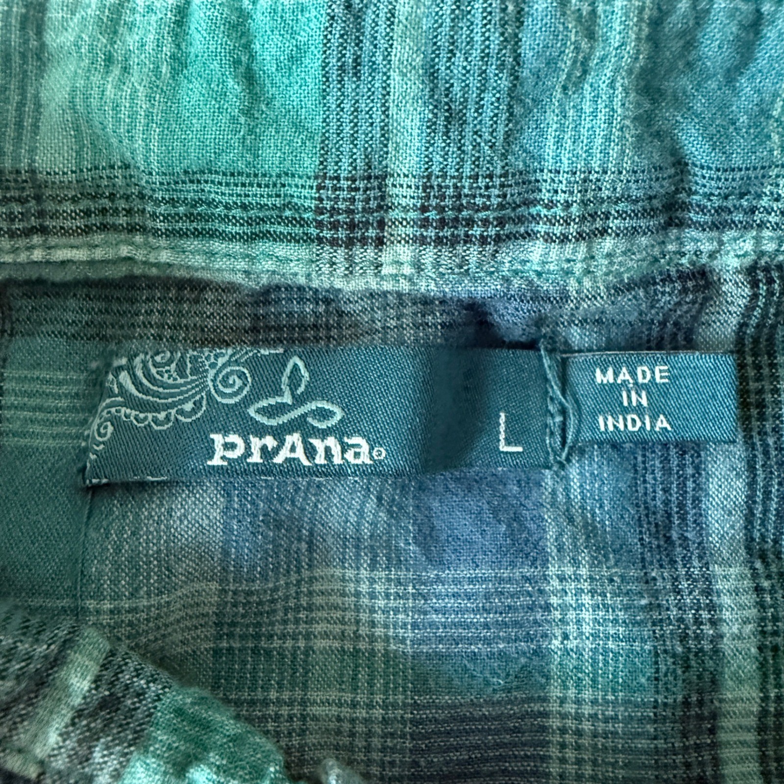 Prana Plaid Cotton Button Up Shirt Womens L Teal Green