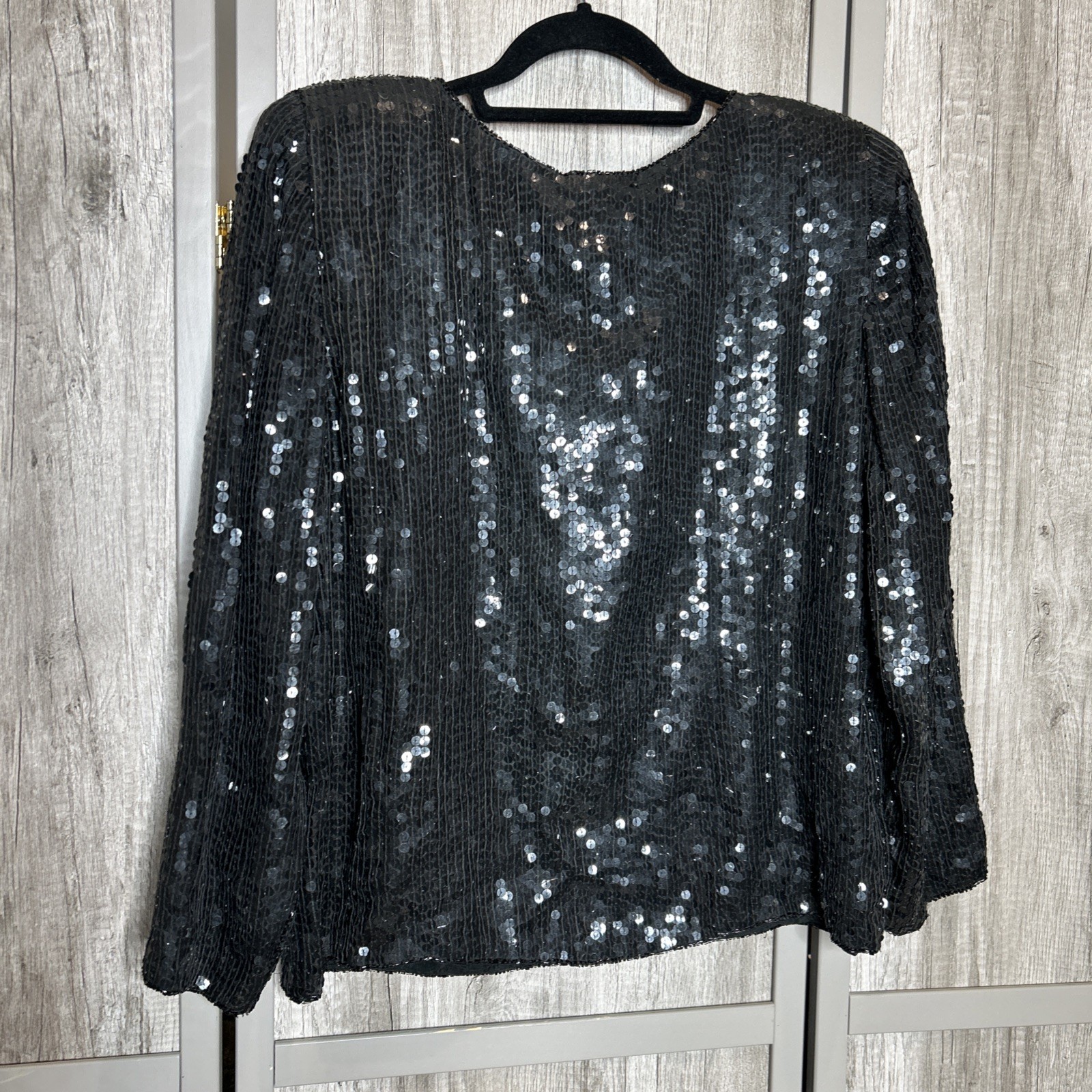 Jean for Joseph Le Bon Beaded Top Women Size M Silk Black Silver Long Sleeves