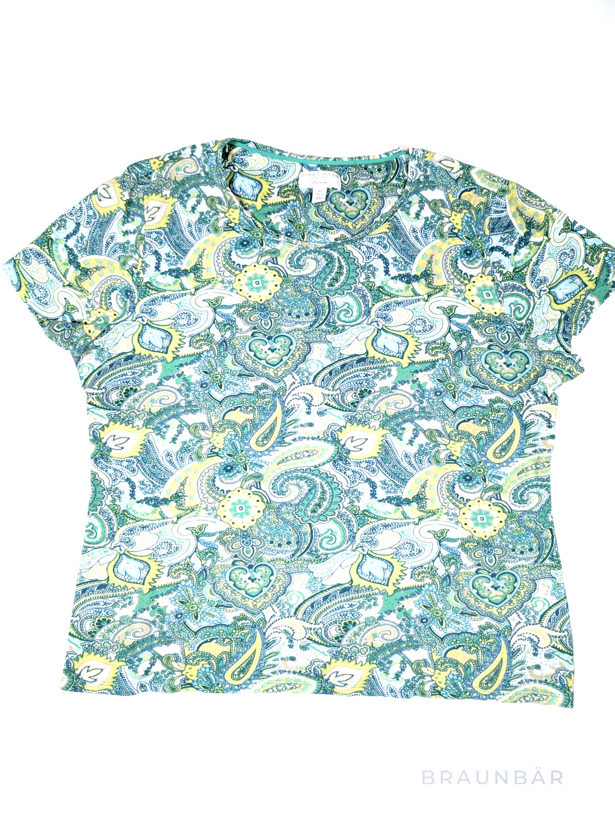 Charter Club Pima Cotton Shirt Women’s XL Paisley Turquoise Green Luxury Soft Te