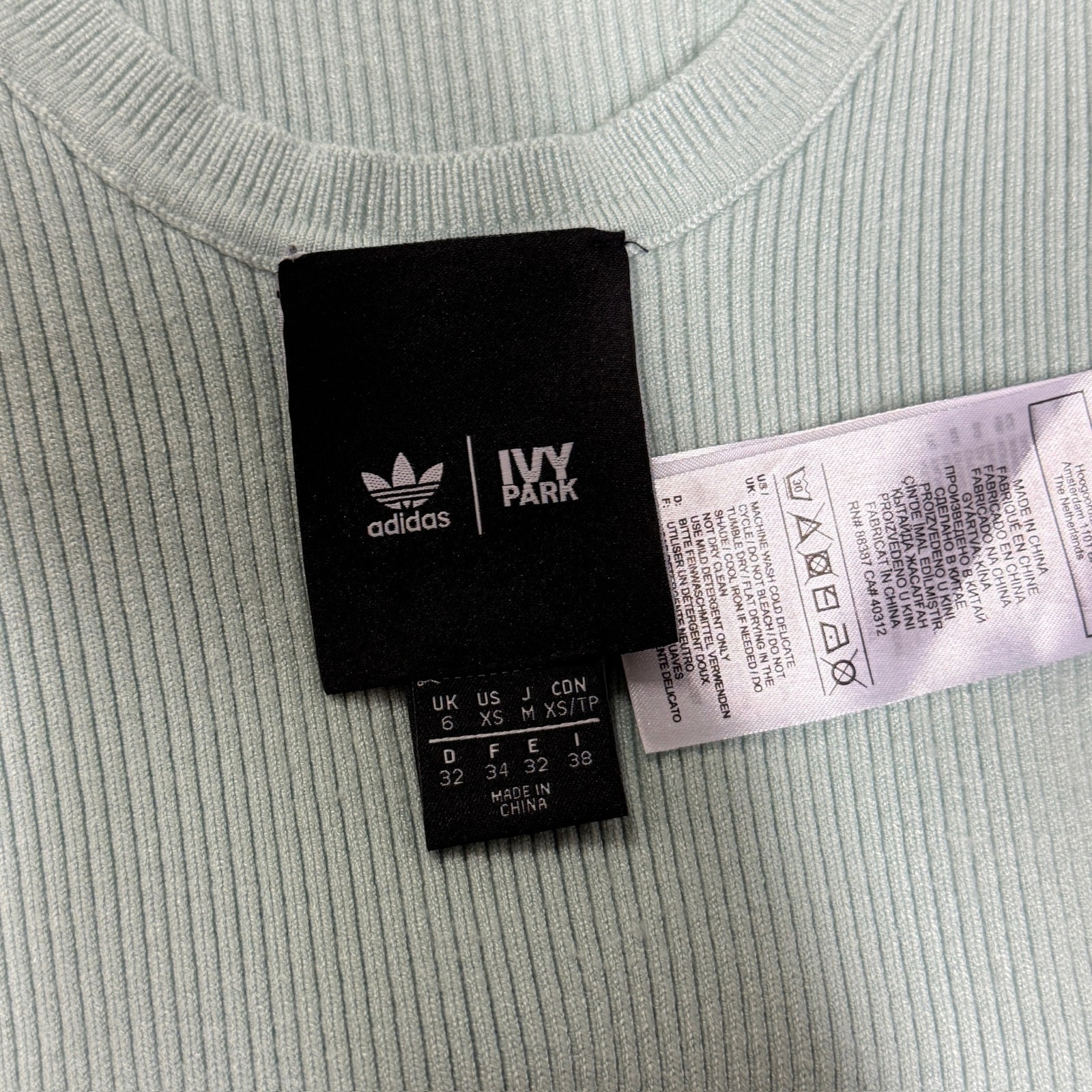 Ivy Park x Adidas Striped Ribbed Knit Mint Green Sleeveless Tank Bodysuit XS