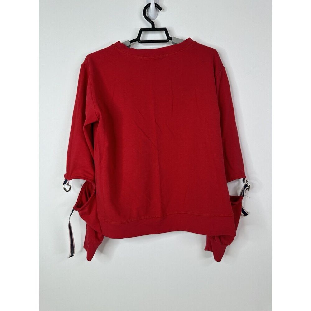 Bobeau Sweatshirt Top Women’s Small Crewneck Split Tie Sleeves Made in USA Red