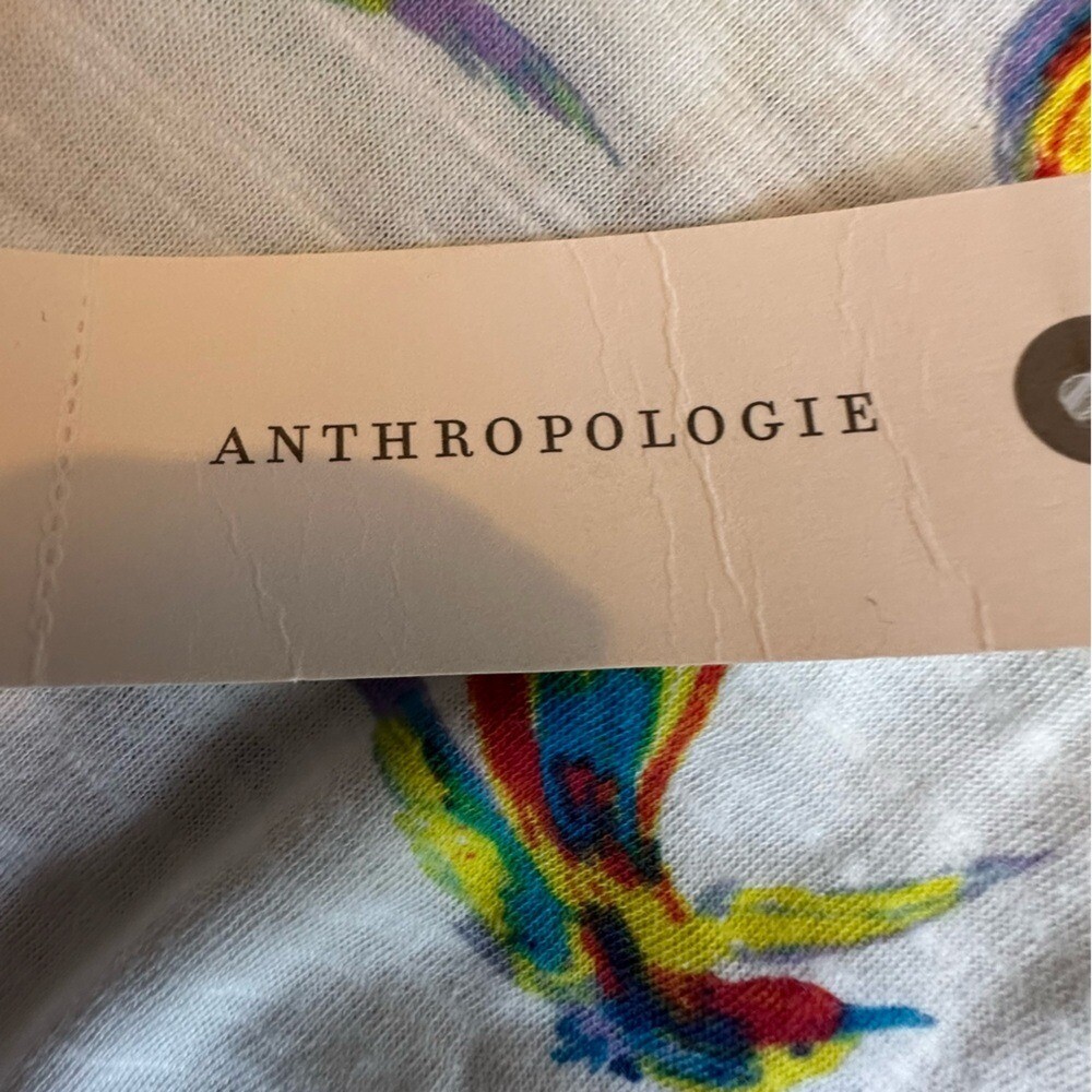 Meadow Rue Anthropologie NWT Hummingbird Tie Front Top Women Large White Multi