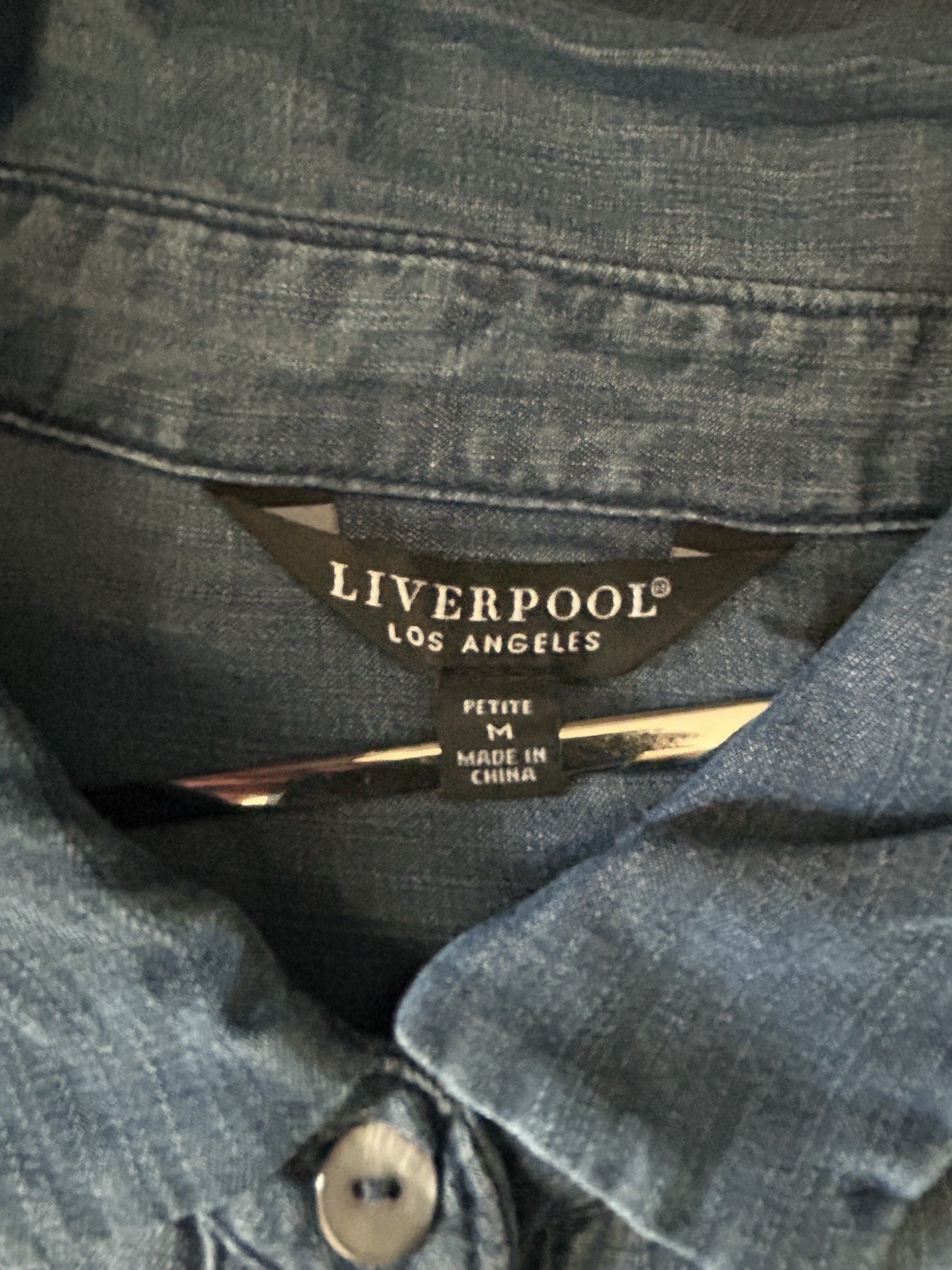 Liverpool Button Front Shirt Top Women’s Petite Size PM Blue Casual Tencel