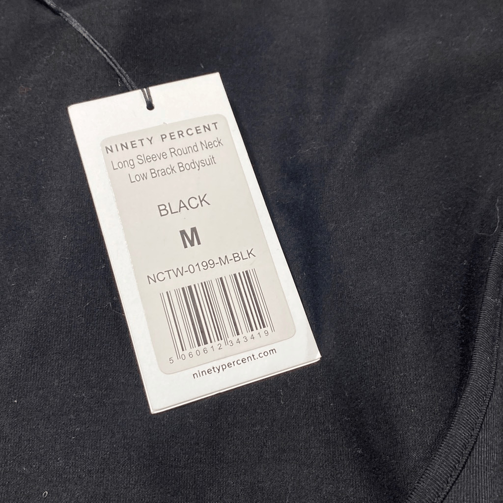 Ninety Percent long sleeve round neck low back bodysuit black M New