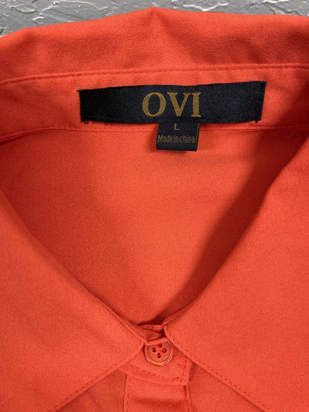 OVI Size L Large Orange Button Tap Sleeves Roll Up Collared Button Down Blouse