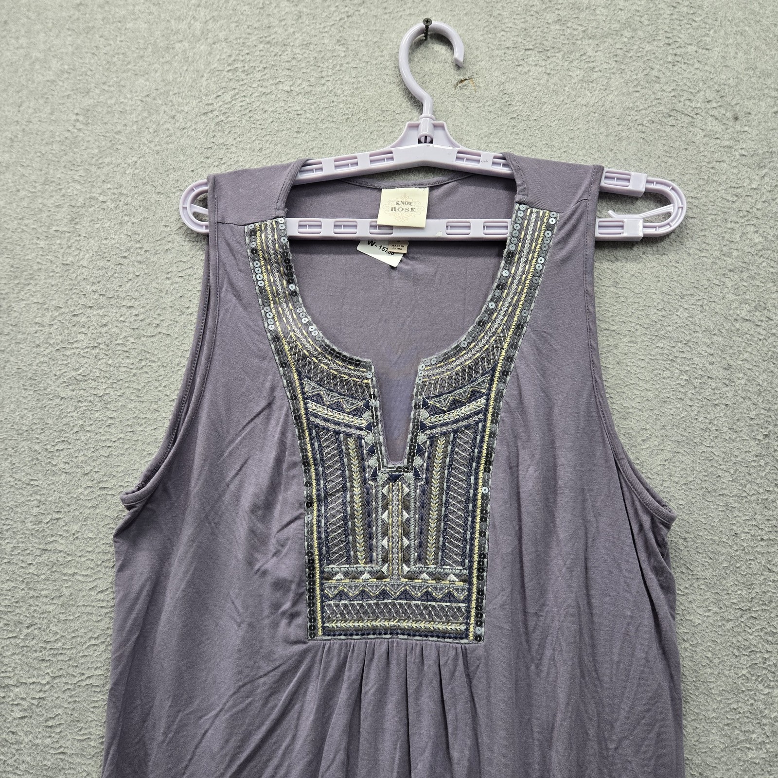 Knox Rose Women Blouse L Gray Beaded Sequin Embroidered Grunge Tunic Boho Fairy