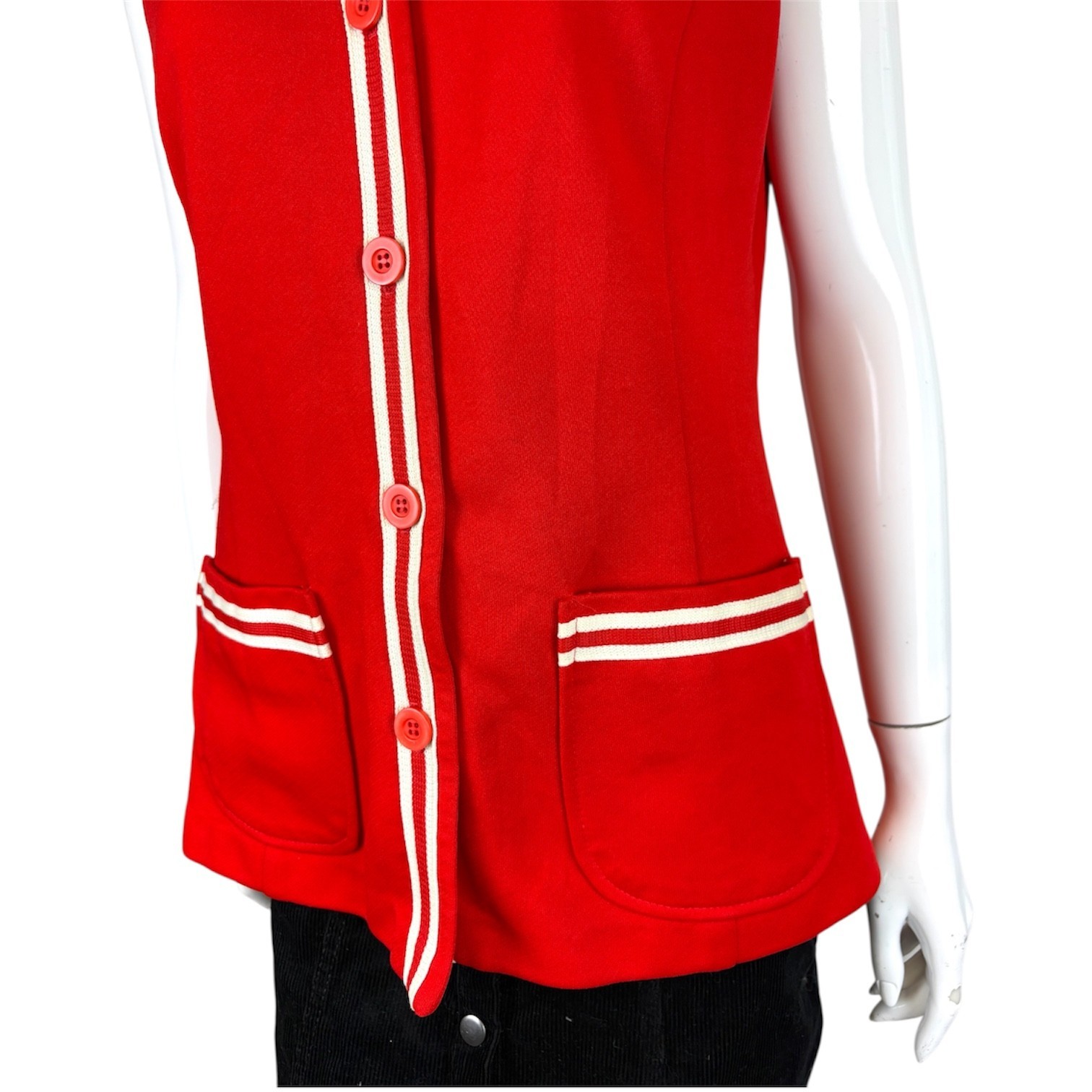 Vintage 60’s 70’s Red Sleeveless Top 10 12 Tunic Mod Retro True White Trim