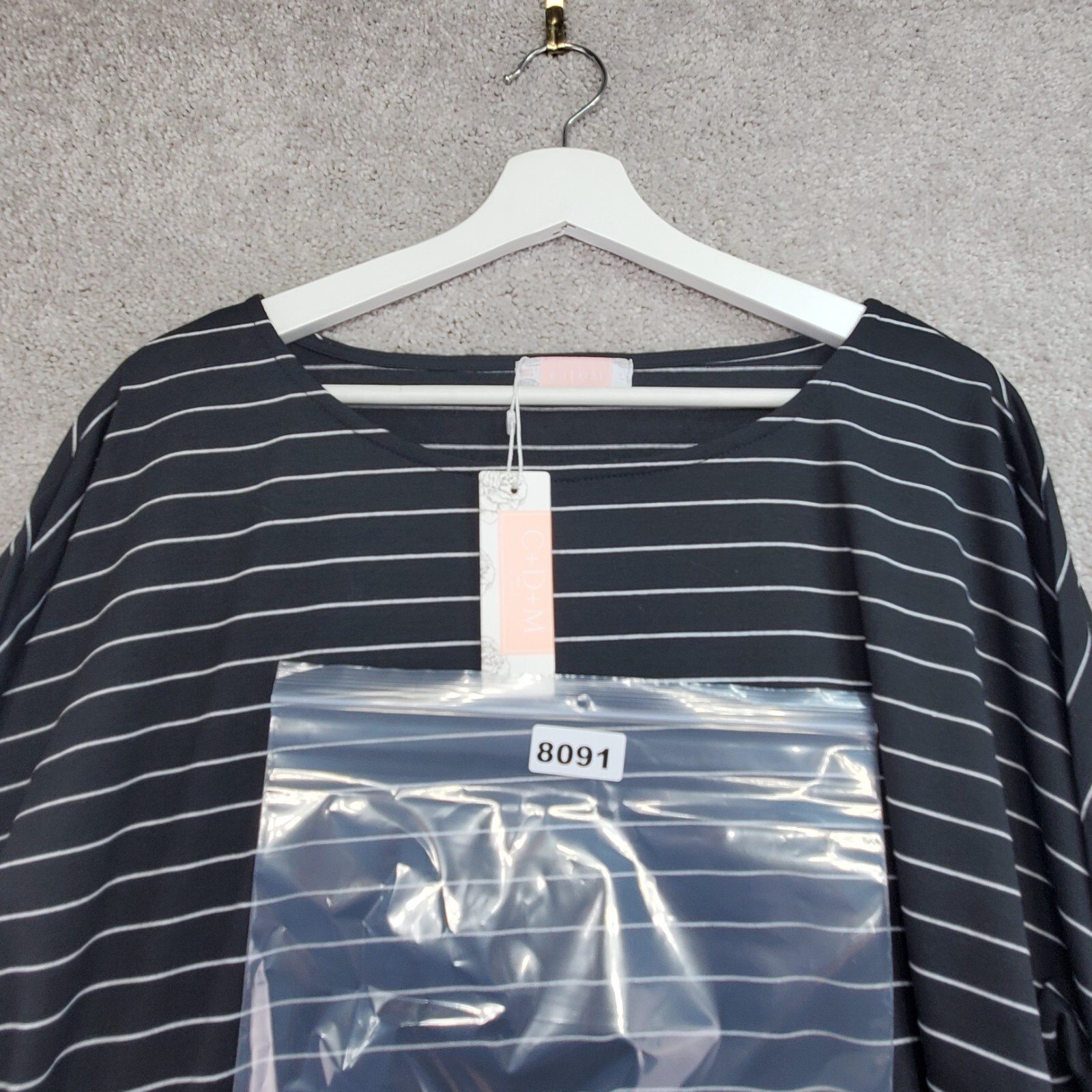 C+D+M Collection Blouse Top Womens L Black Striped Crew Neck Drop Shoulder Comfy