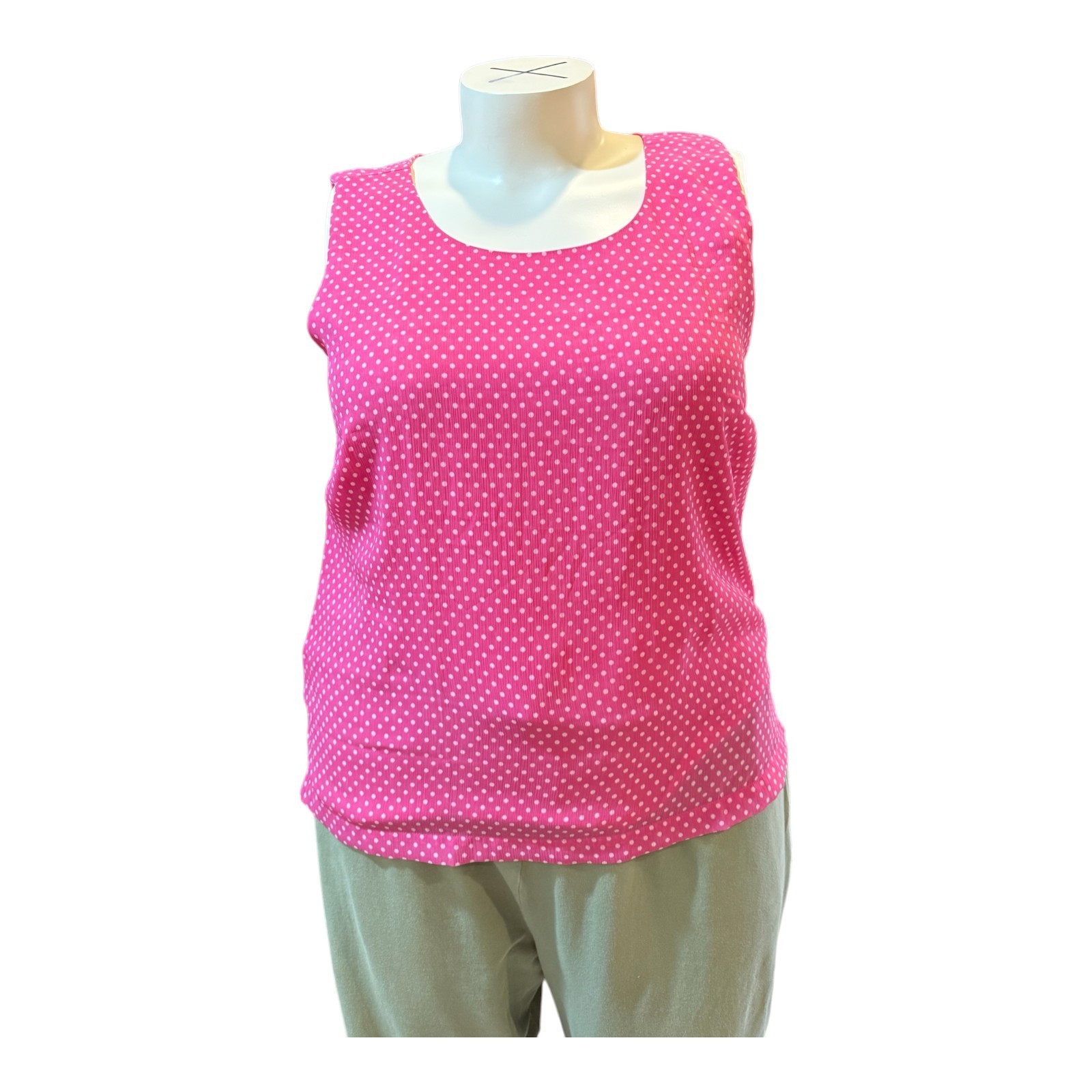 Draper’s & Damon’s Sz PXL Pink Polka Dot 3/4 Sleeve Top Set (Tank & Button-Up)