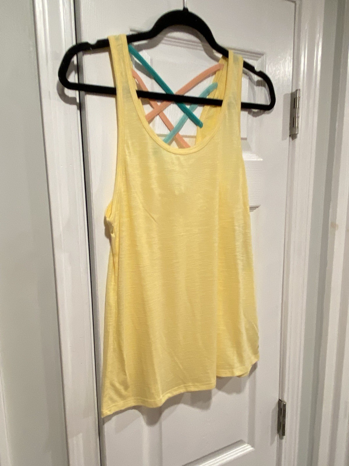 NWT Marika Size M Yellow Criss Cross Open Back Strap Scoop Neck Tank Top