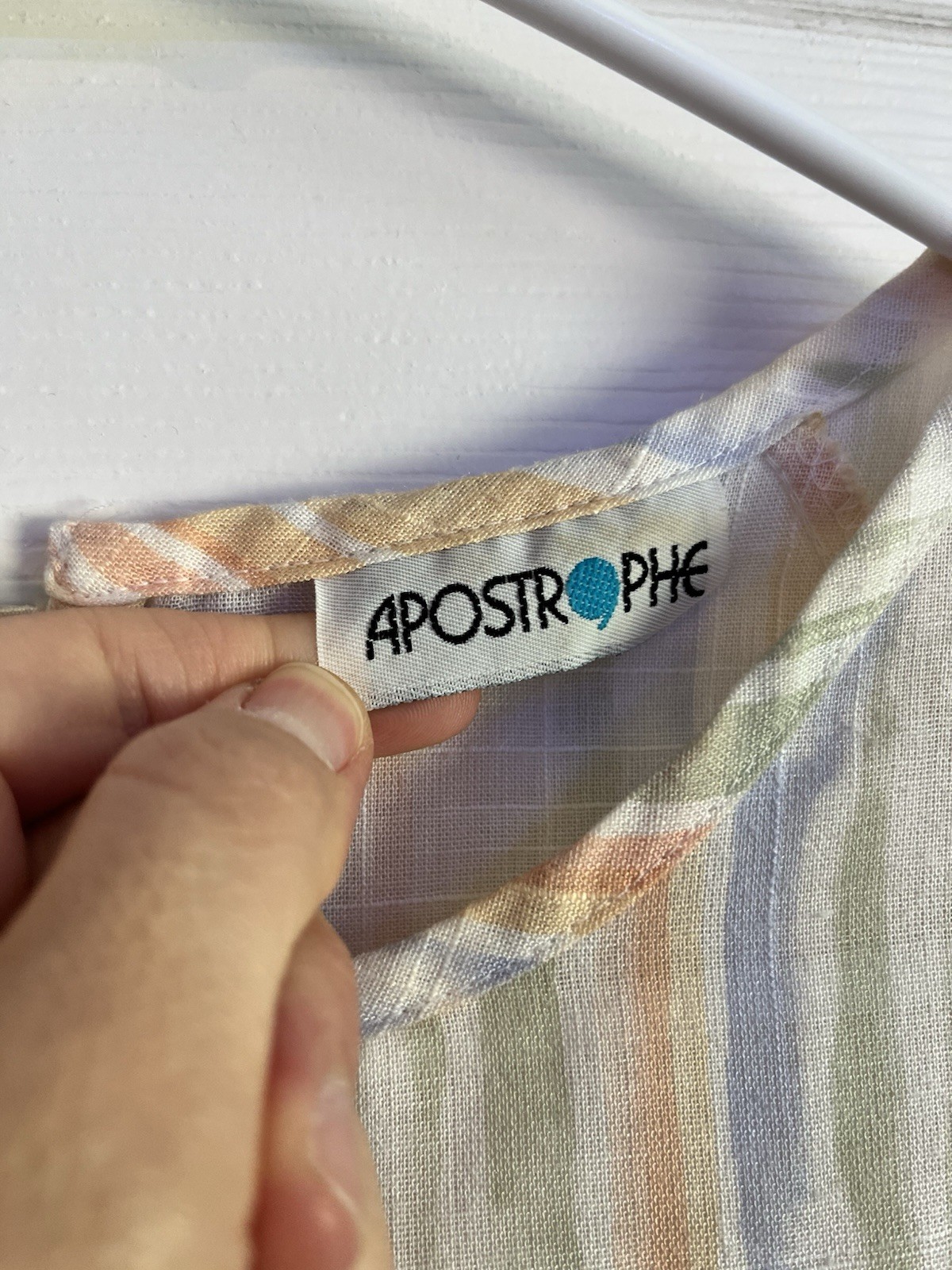 Apostrophe Woven Linen Striped Multicolor Crew Neck Short Sleeve Blouse M
