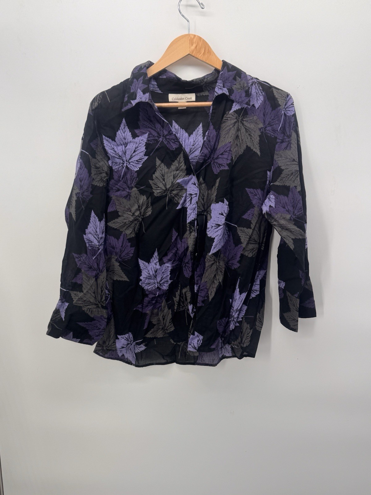 coldwater creek Maple leaf Top Purple Long Sleeve 100% Cotton Cottagecore Whismy