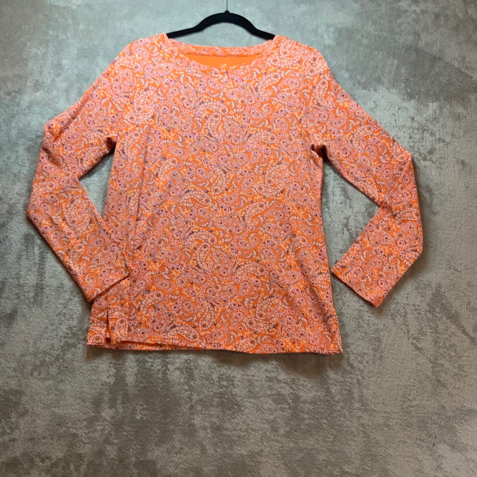 J. Jill Womens Orange Paisley Pima Cotton Long Sleeve Crew Neck Tee Size M