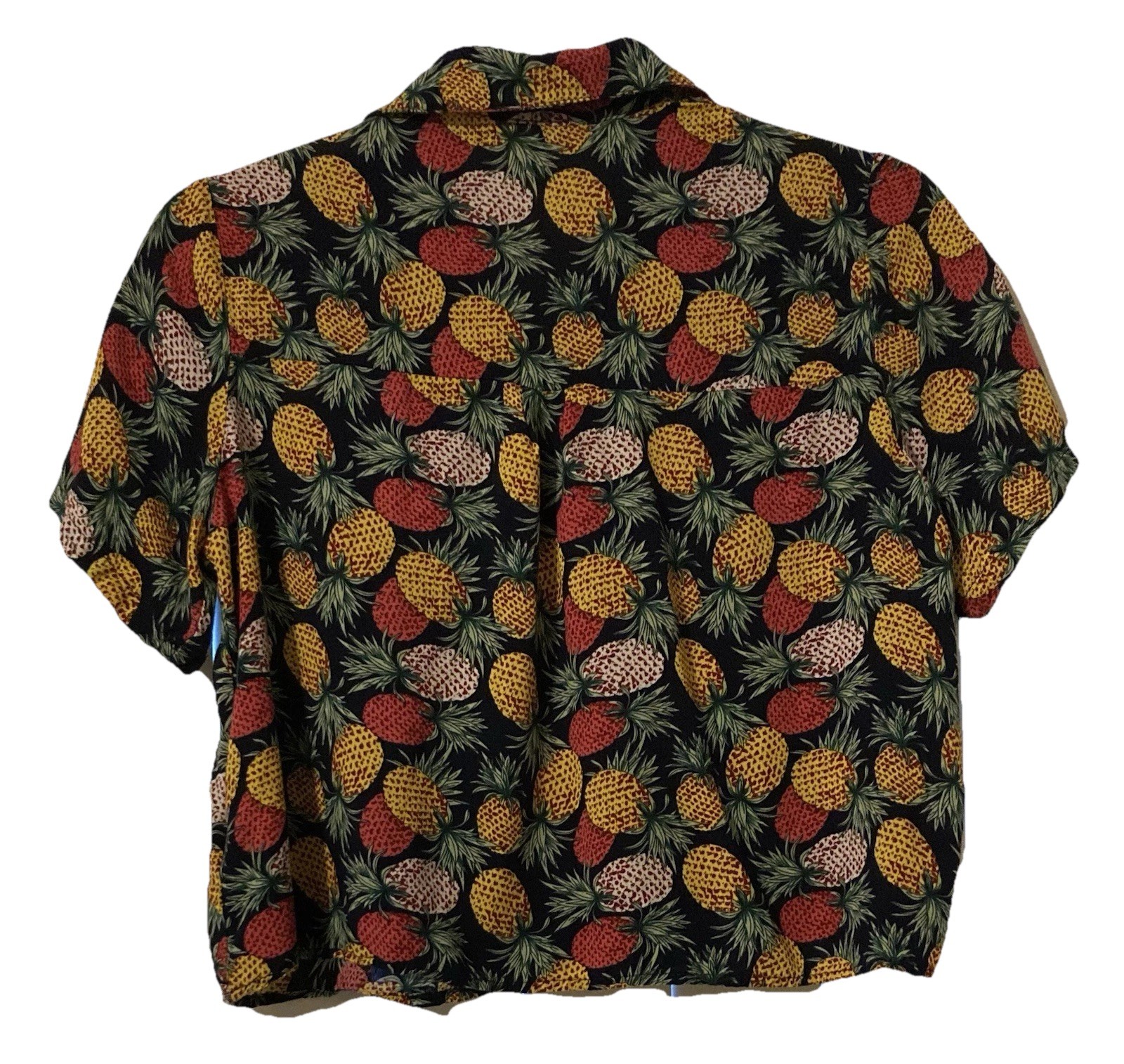 Love Note Button Up Cropped Top Size Small Pineapples Tropical Print Black