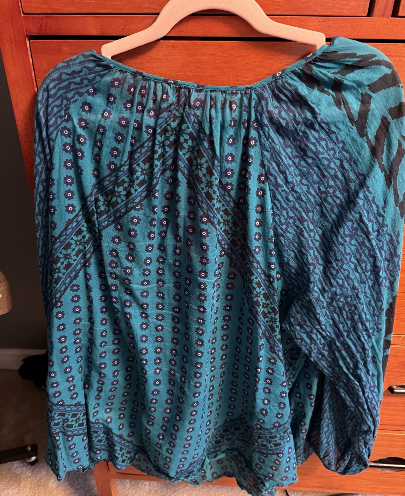 Free People Elena Top Blouse Shirt Lagoon Blue L Boho NWT $128