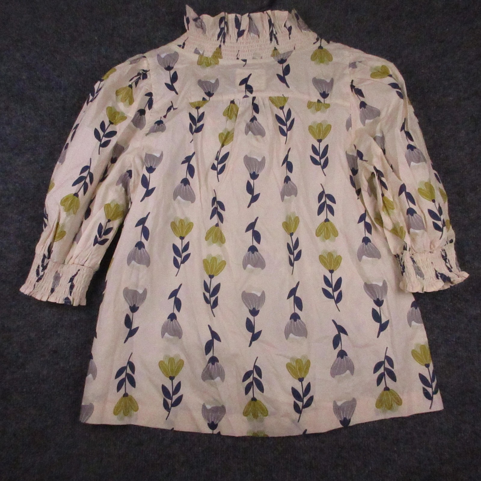 Umgee Blouse Womens Small Beige Floral High Neck Ruffle 3/4 Sleeve Tunic Top