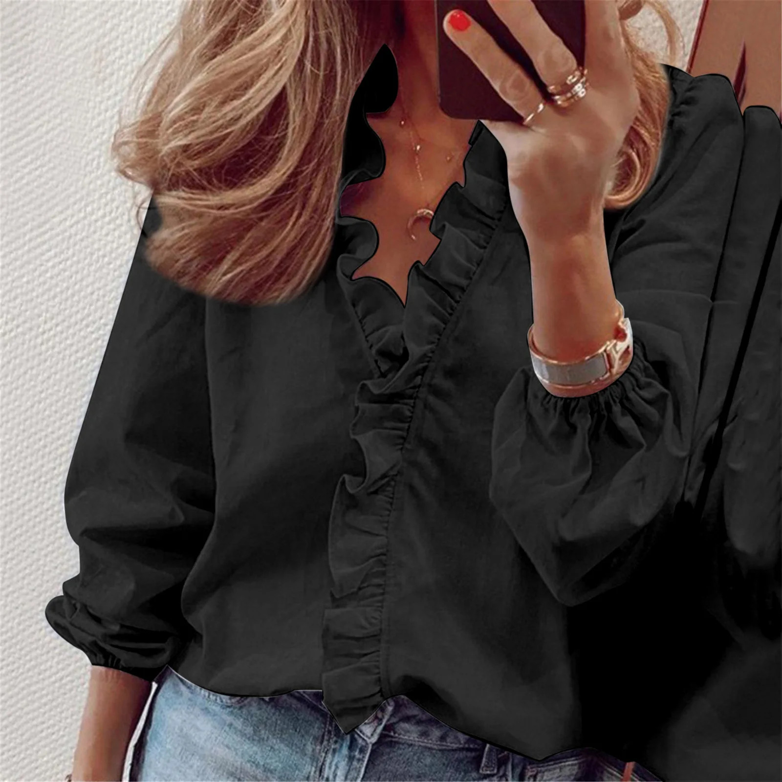 New European and American long sleeved ruffled shirt for women in spring summer