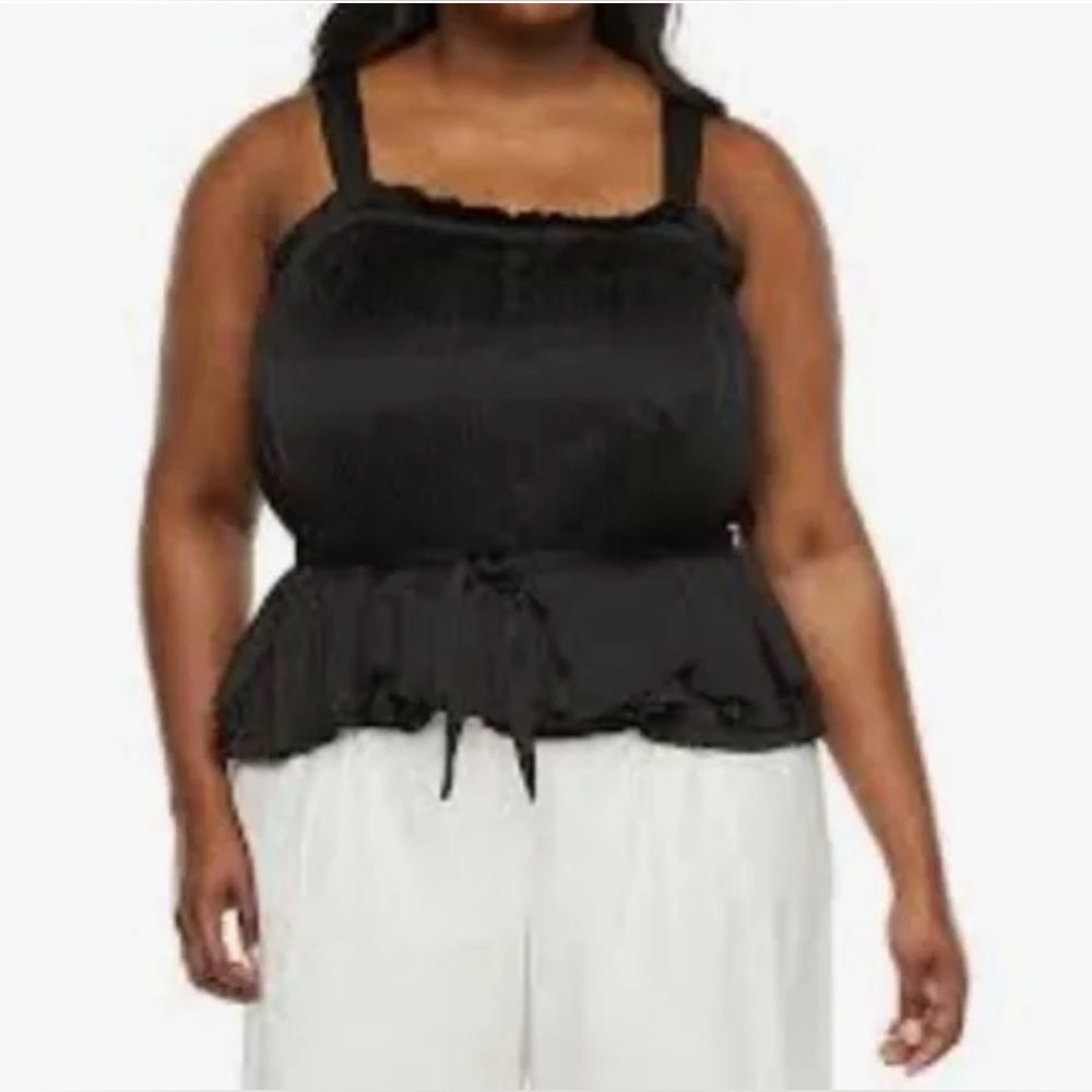 New Ryegrass Womens Peplum Top Pleated Square Neck Sleeveless Black Size 2X