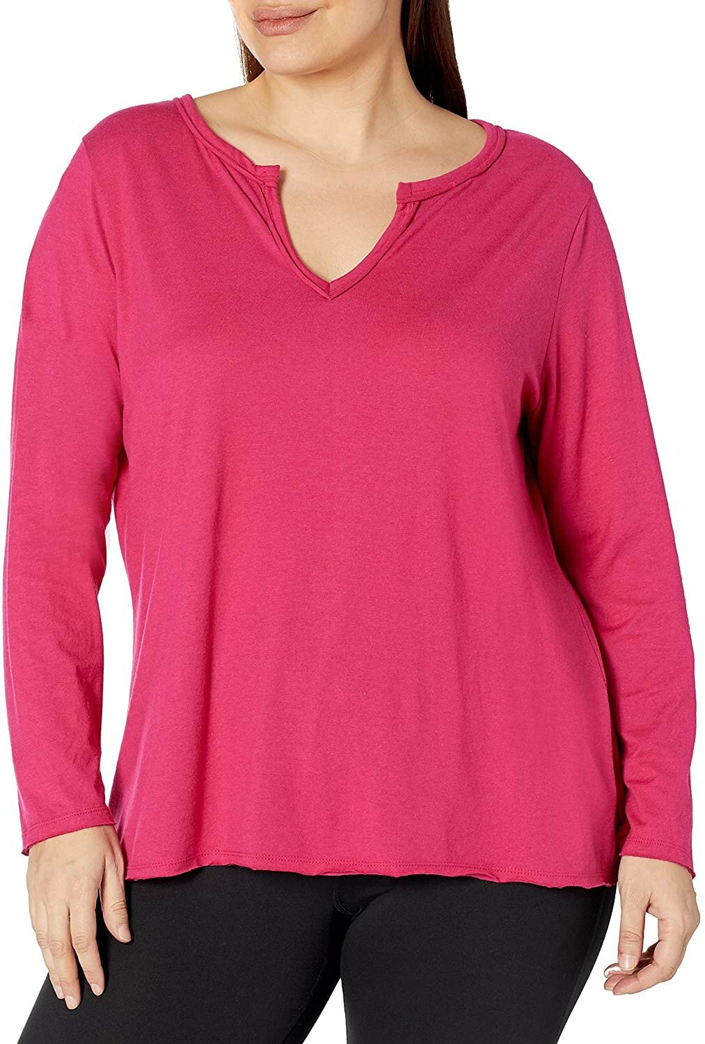 JUST MY SIZE Women’s Plus Size Split Neck Long Sleeve Tee