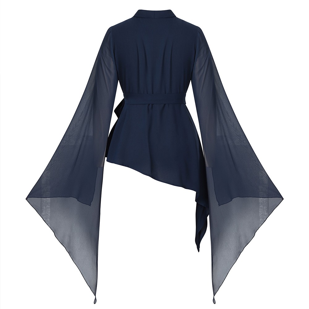 Women Chiffon Wrap V Neck Business Casual Shirt Office Asymmetrical Blouse Tops