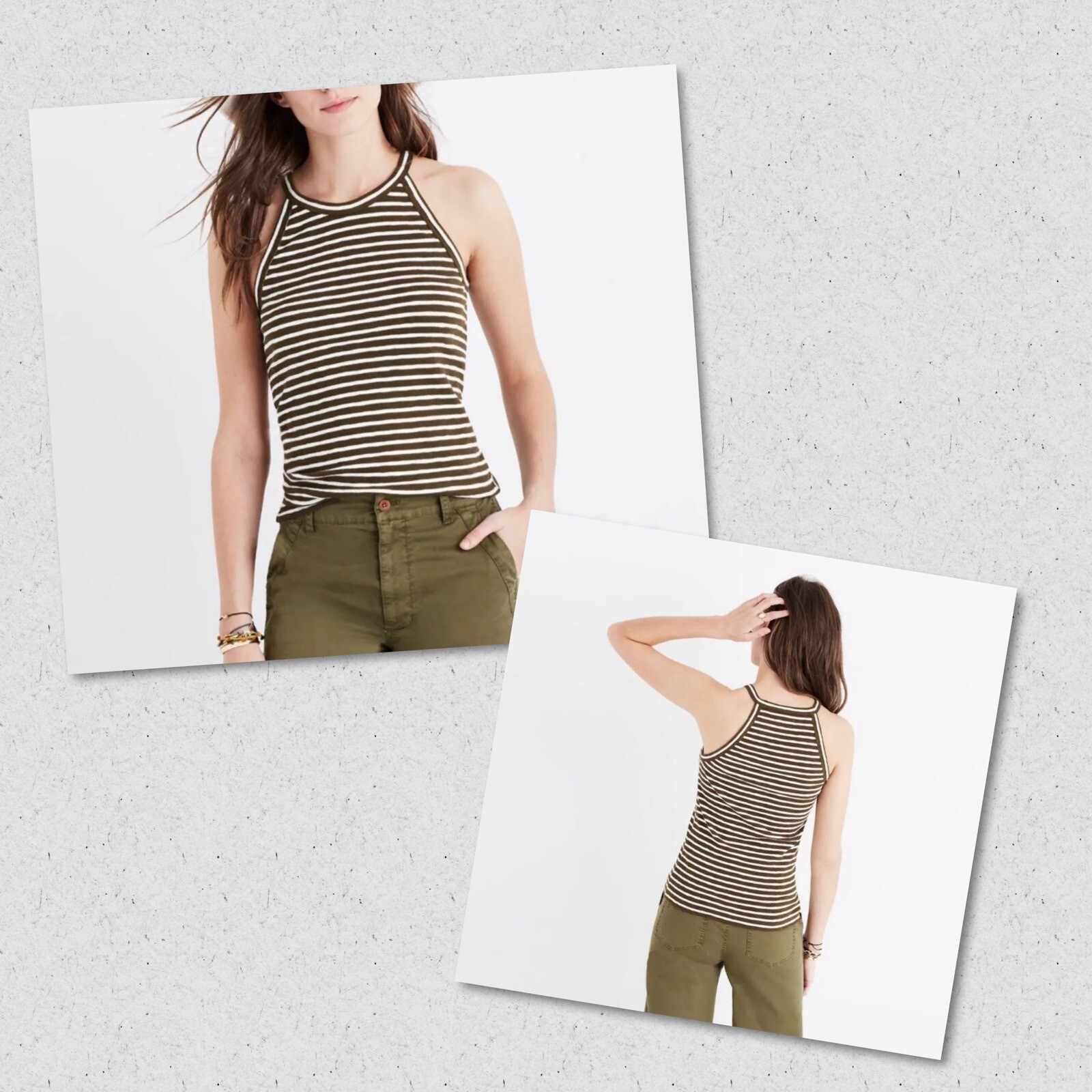 MADEWELL Olive Green White Striped Knit Timeoff Tank Top Medium