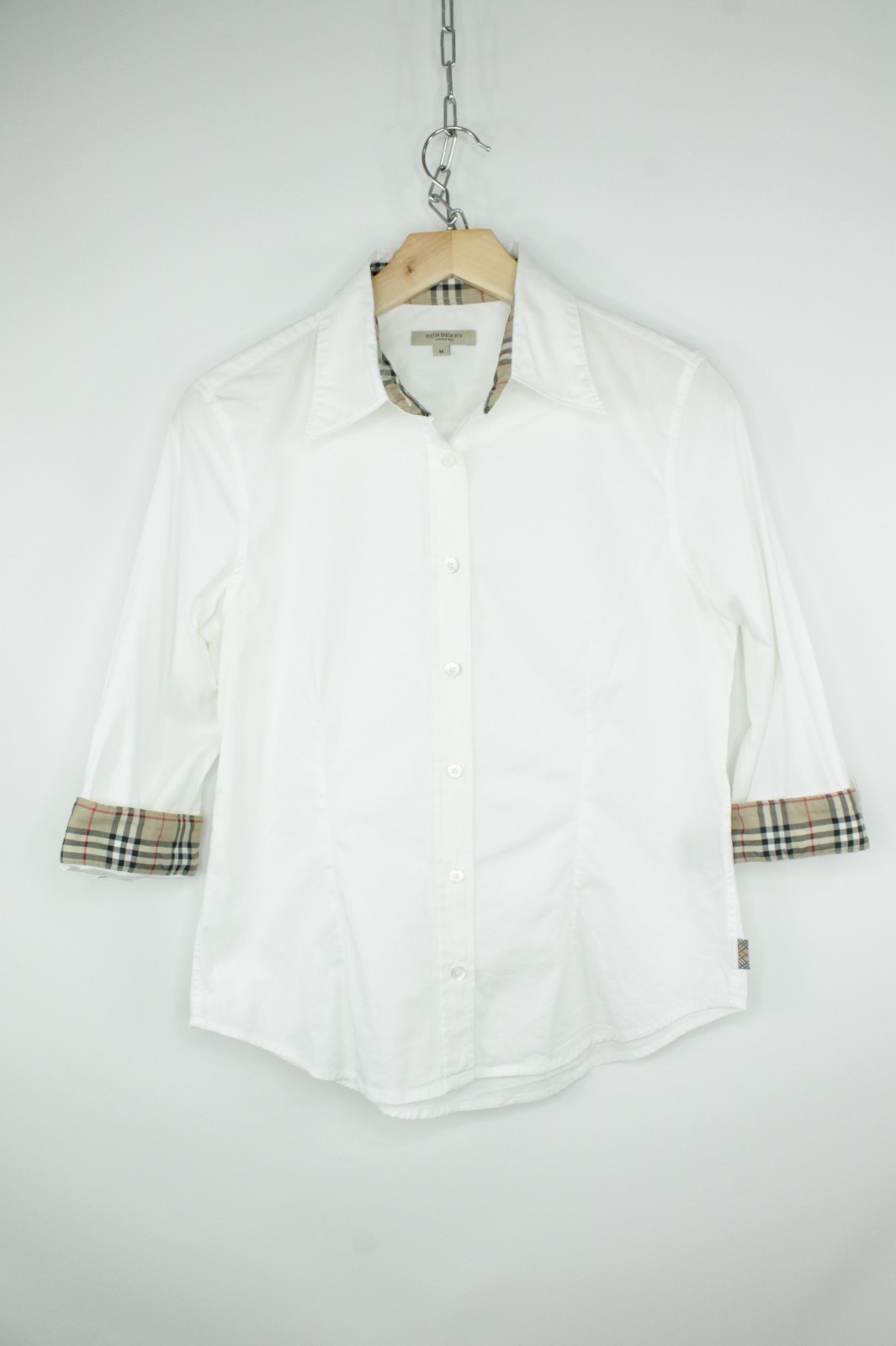 Burberry London Nova Check 3/4 Sleeves White Shirt Women’s M / US 6-8