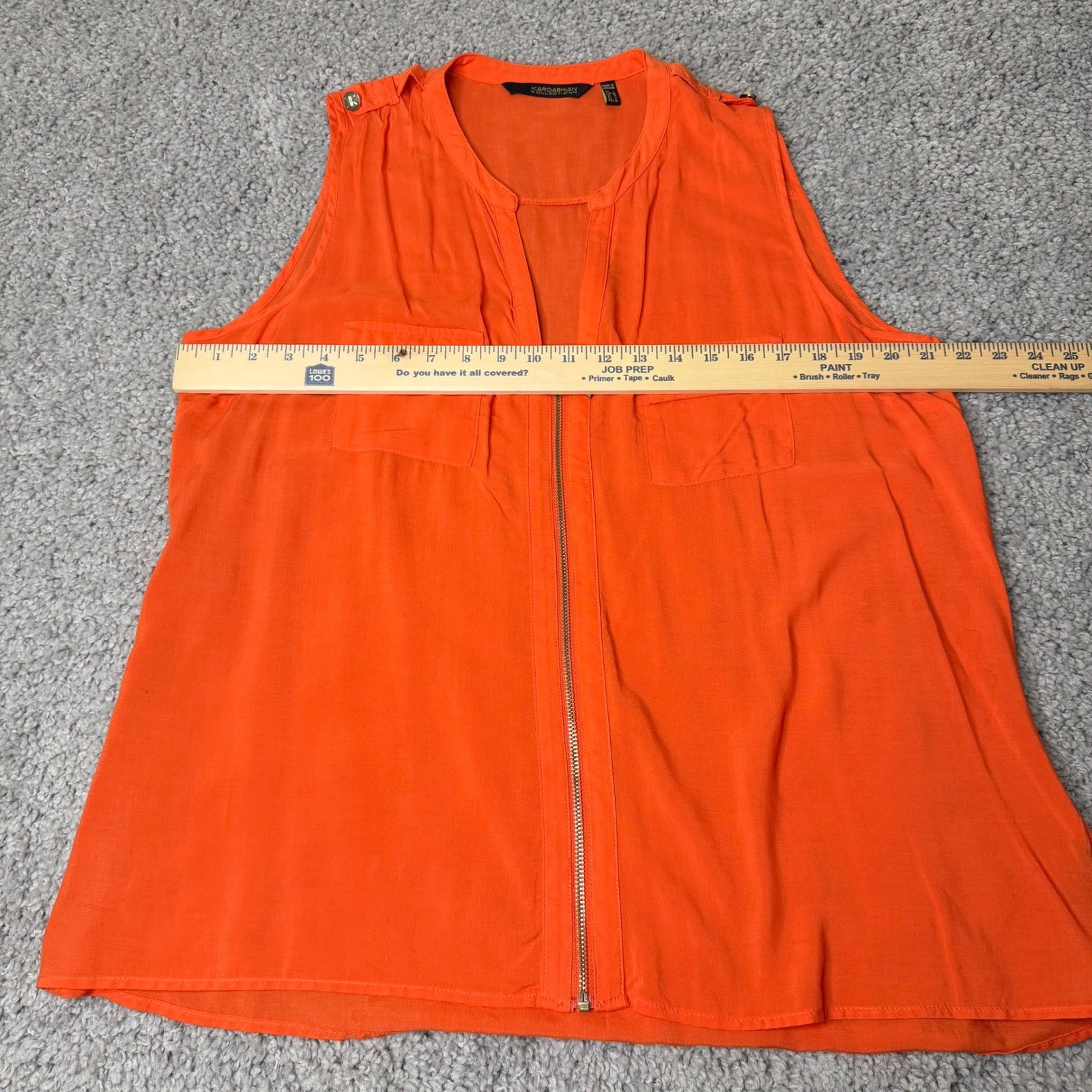 Kardashian Kollection Orange Sleeveless Zip Front Blouse Top Womens Large L