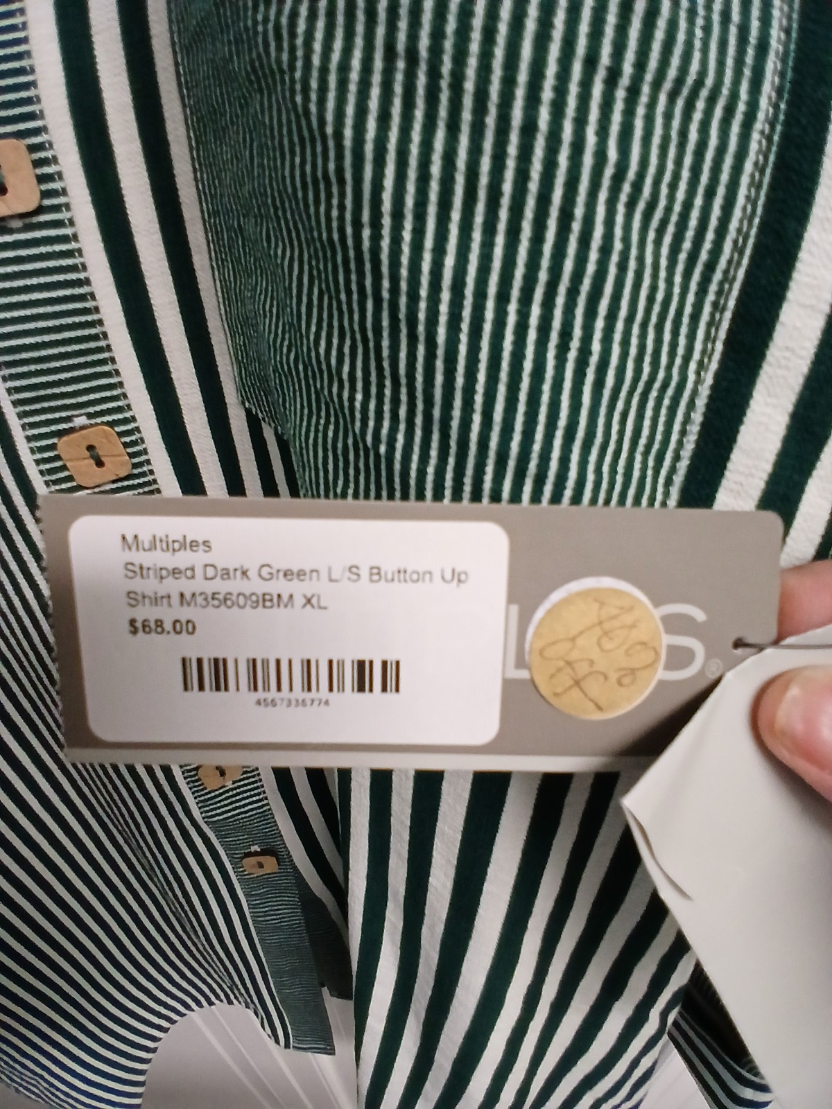 Multiples – Woven Multiple Stripe Print Point Collar, Long sleeve button front