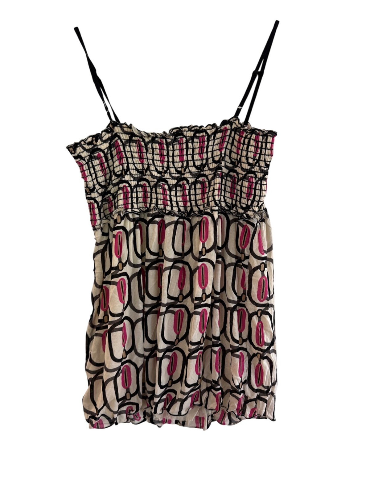 Max Studio Womens Sleeveless Printed Top Black Pink Bubble Hem Nylon Blend M
