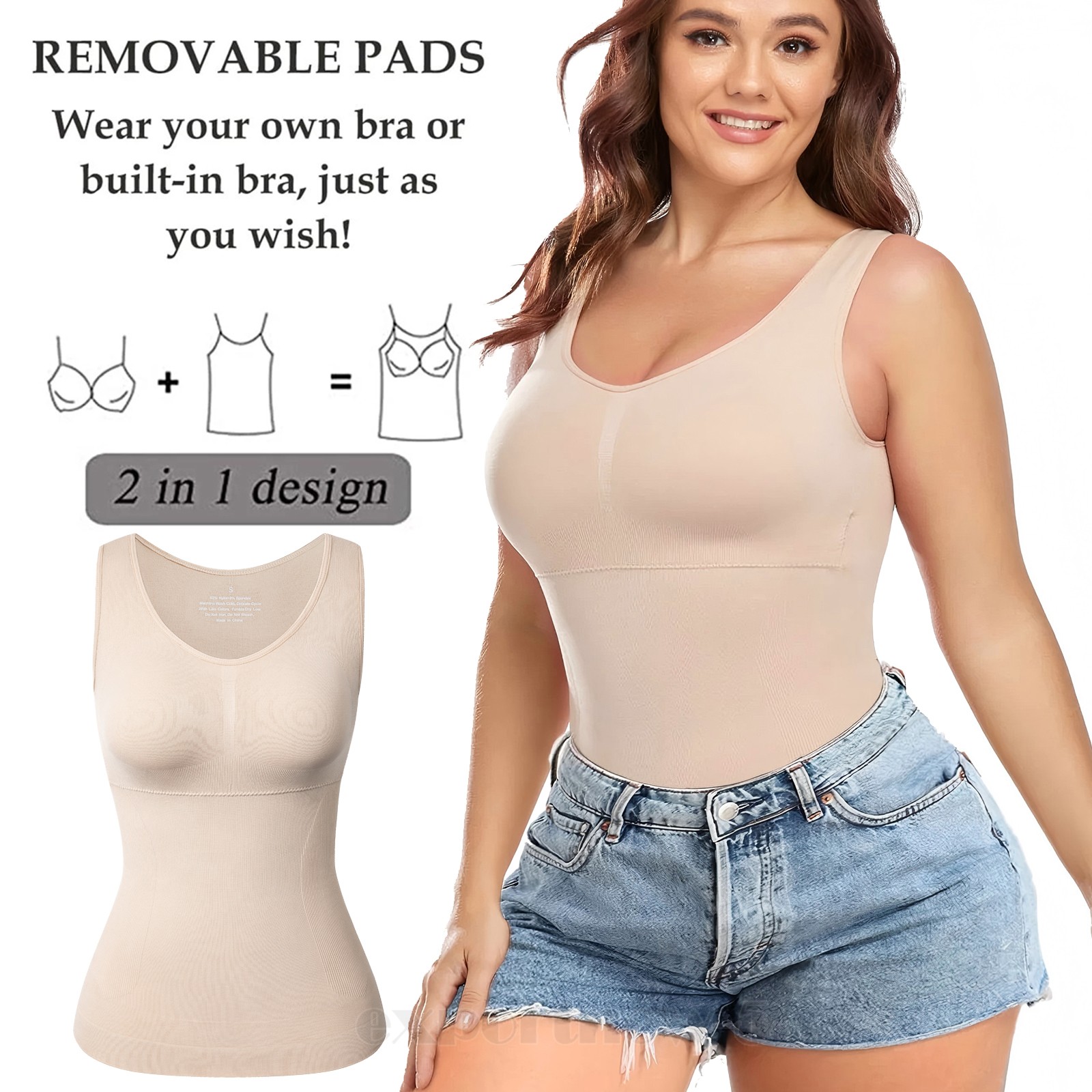 Womens Cami Shaper with Built in Bra Tummy Control Camisole Tank Top Body Shaper