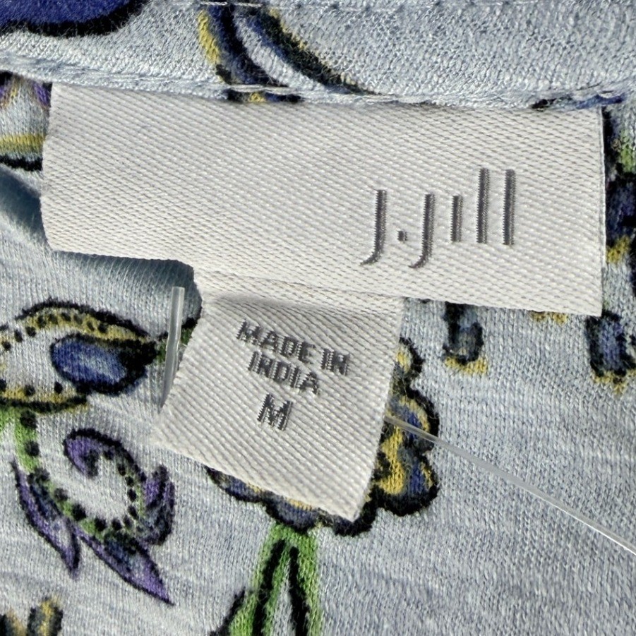 J. Jill Womens Floral 3/4 Sleeve Slub Knit Top Blue Medium 080231 NWT