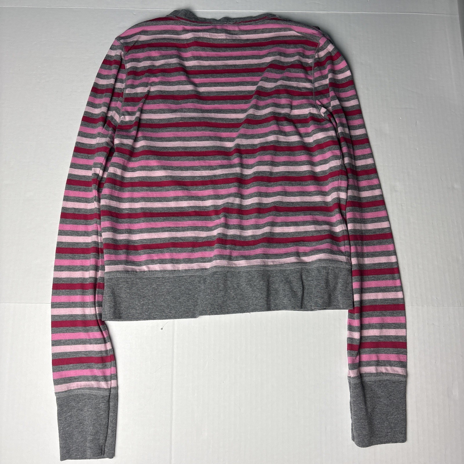 Aeropostale Women’s XL Shirt Pink Gray White Stripes V-Neck Button Cardigan New