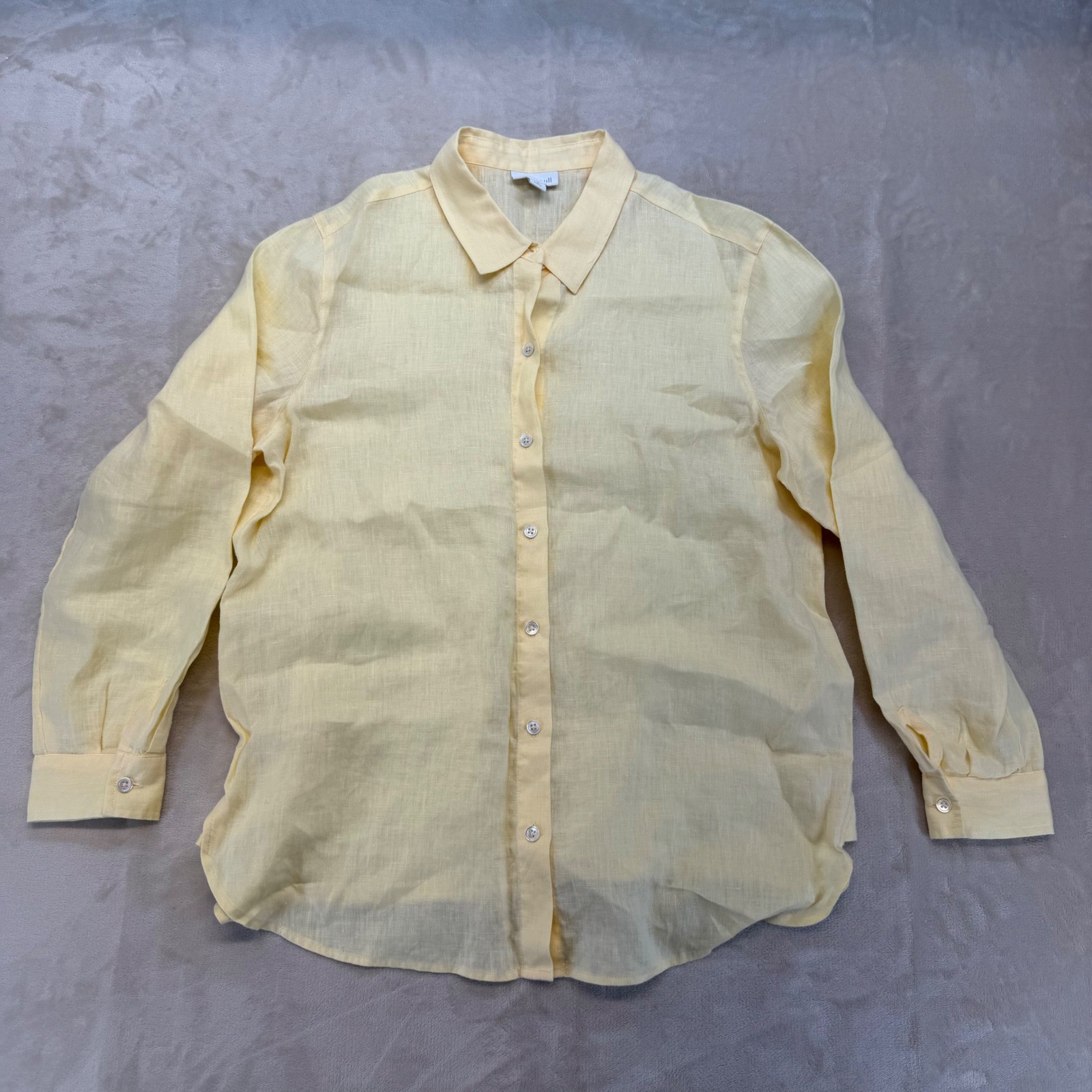 J. Jill Love Linen Shirt Womens S Petite Yellow Excellent Long Sleeve Button Up