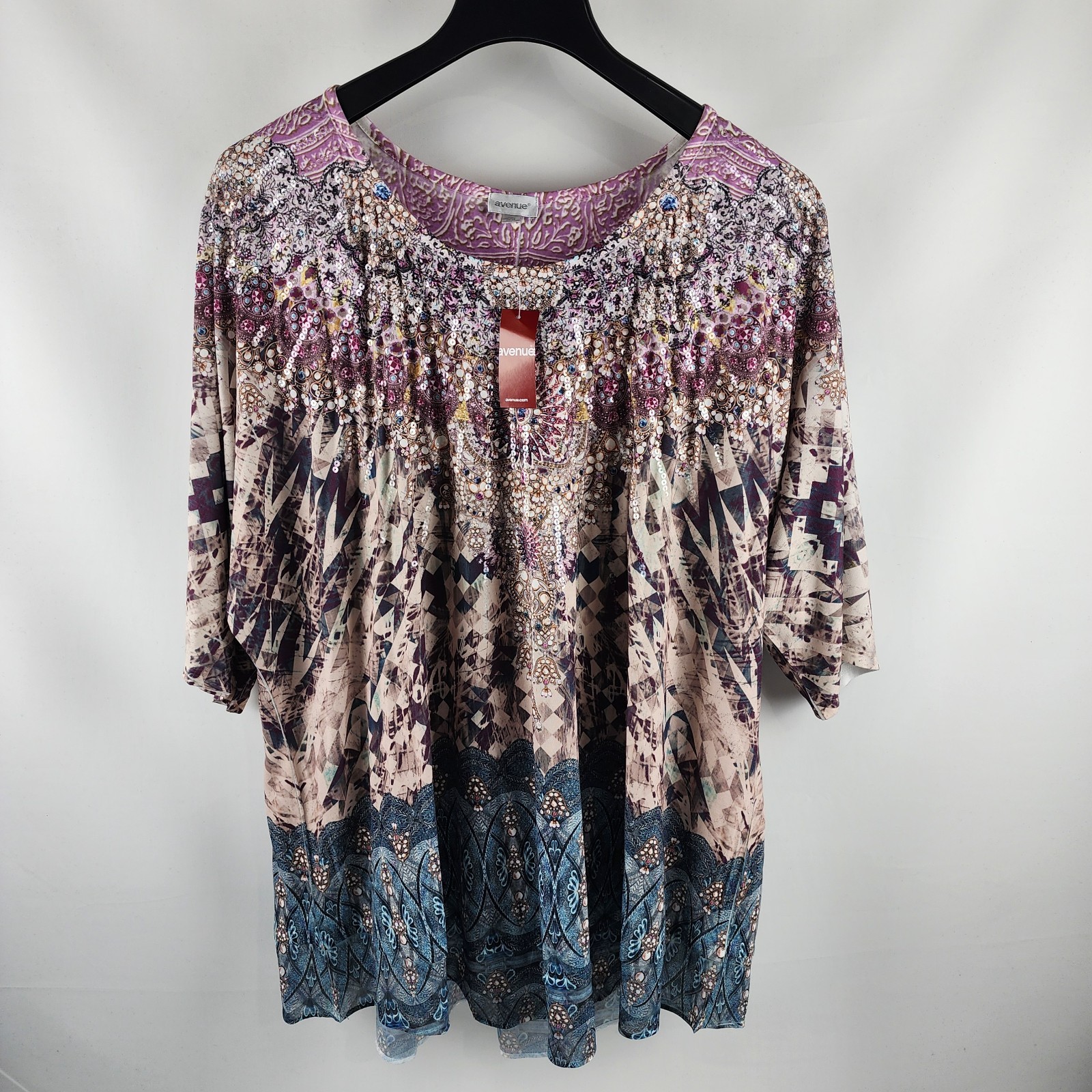 Avenue Tunic Womens 26/28 Multi Geometric Bling Top NWT