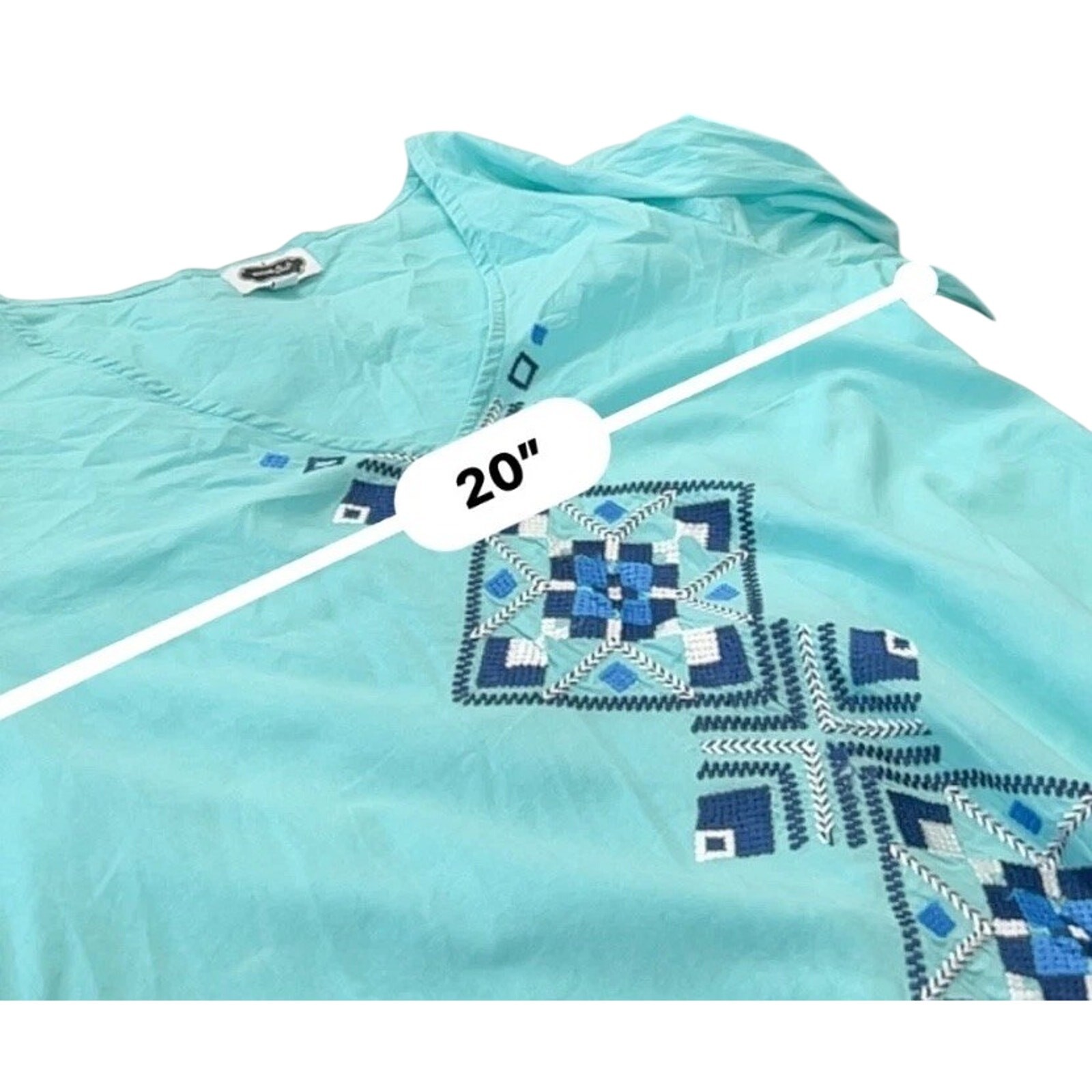 Mud Pie Beach To Bar Tunic L Turquoise Aztec Embroidered Cover Up Boho